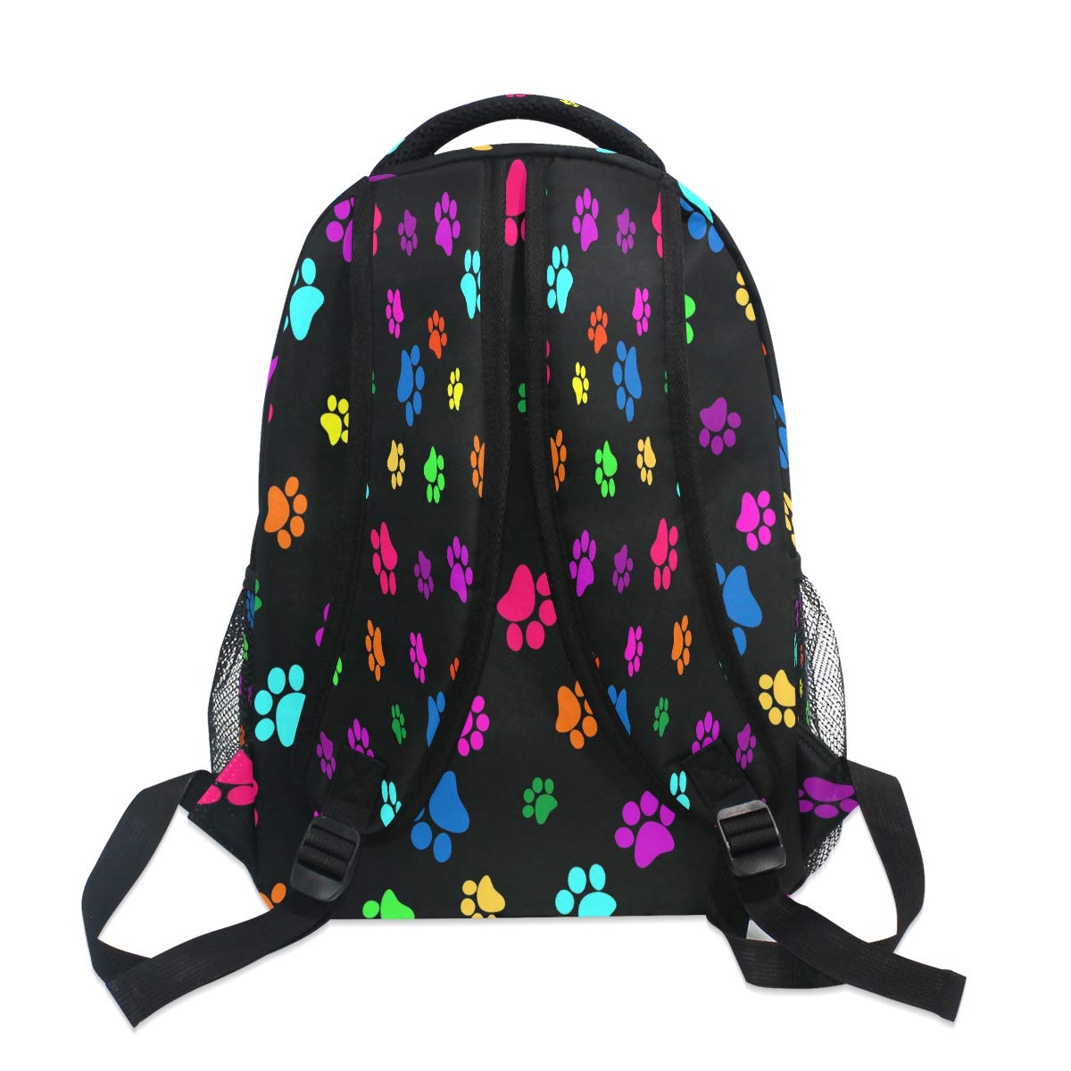 ALAZA Colorful Paw Print Black Backpack - Waterproof School Backpack for Boys & Girls, Lightweight Travel Daypack for Students, College, Hiking & Commuting