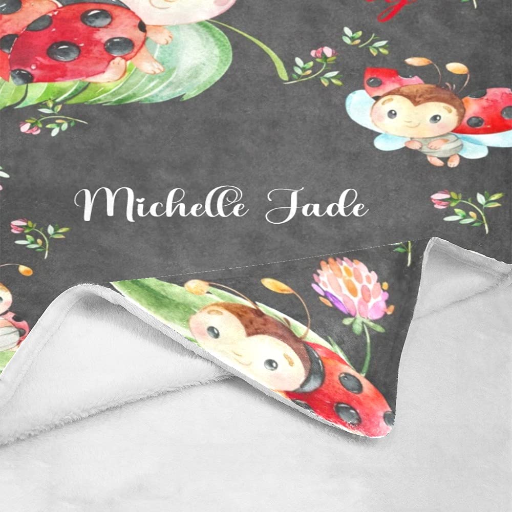 Personalized Baby Blanket with Name - Custom Little Ladybird Design 30x40 Inch Soft Swaddling Blanket for Newborn Boys & Girls - Perfect Baby Shower, Birthday Gift & Nursery Essential