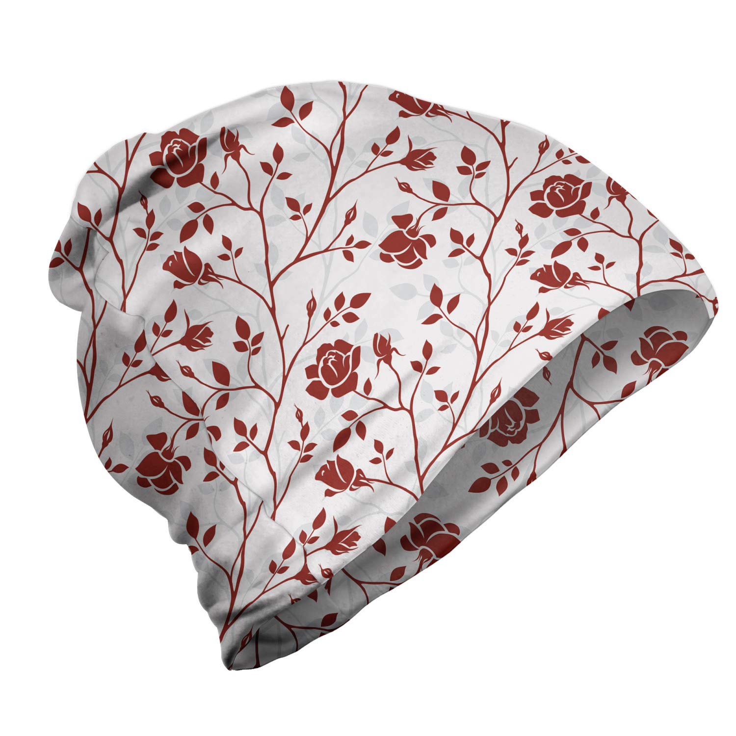 Ambesonne Unisex Winter Beanie - Monochrome Rose Leaves Design for Men & Women - Warm Knit Hat for Hiking, Camping & Outdoor Activities