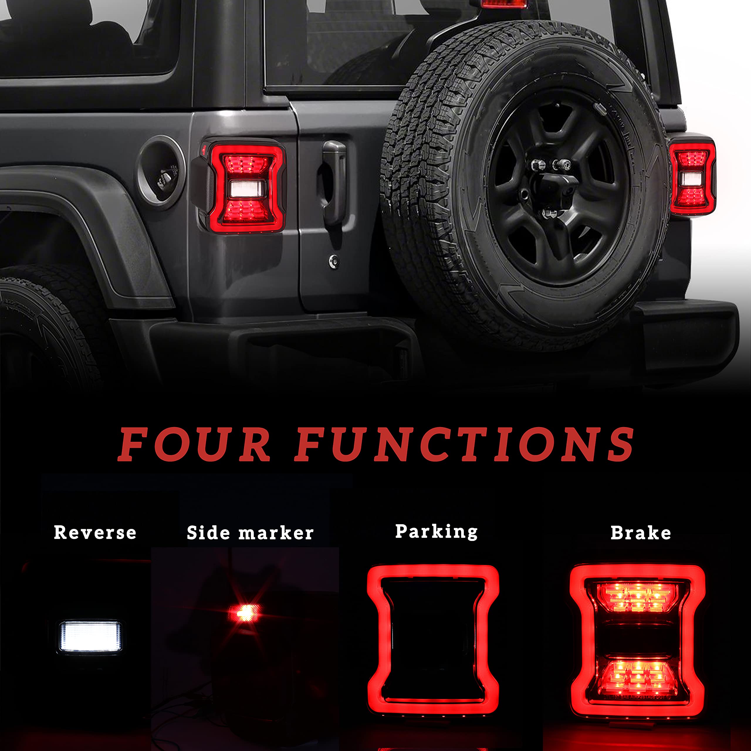 LED Tail Lights for Jeep Wrangler JL (2018-2025) - Smoked Lens Brake, Reverse, Turn Signal & Running Lights with Side Marker - Durable Replacement Accessories for Off-Road & Night Driving