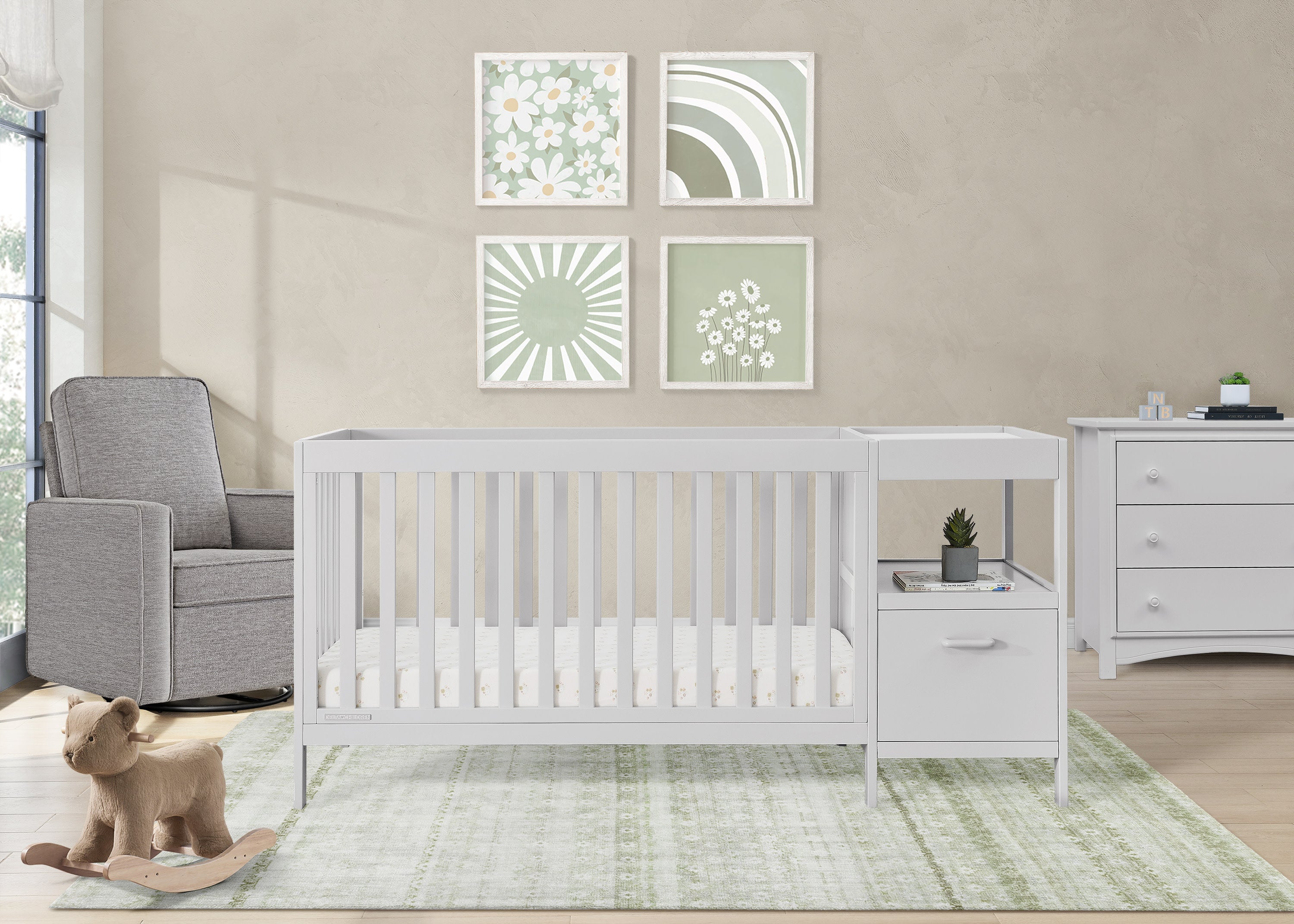 Alice 5-in-1 Convertible Baby Crib with Changing Table - Nursery Furniture for Newborn to Toddler - Perfect for Small Spaces & Modern Nurseries