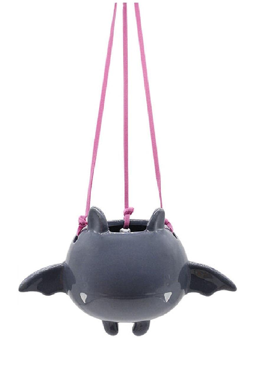 Ceramic Hanging Bat Planter Pot - Indoor/Outdoor Flower Holder with Hook for Plants, Succulents & Herbs | Perfect for Home Decor, Garden, Balcony & Patio