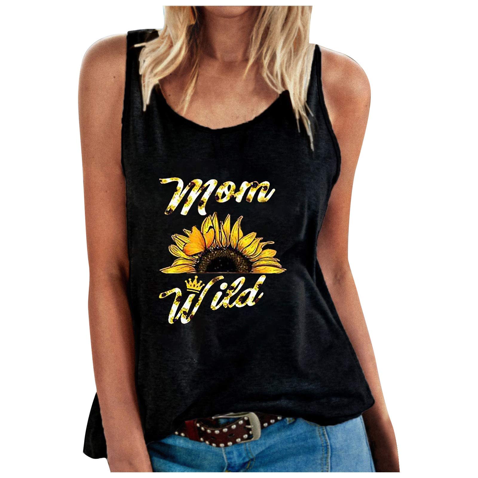 **Sunflower Print Plus Size Women's Tank Tops - Sexy Loose Fitting Summer Tops for Casual Wear, Beach Outfits & Vacation Style**