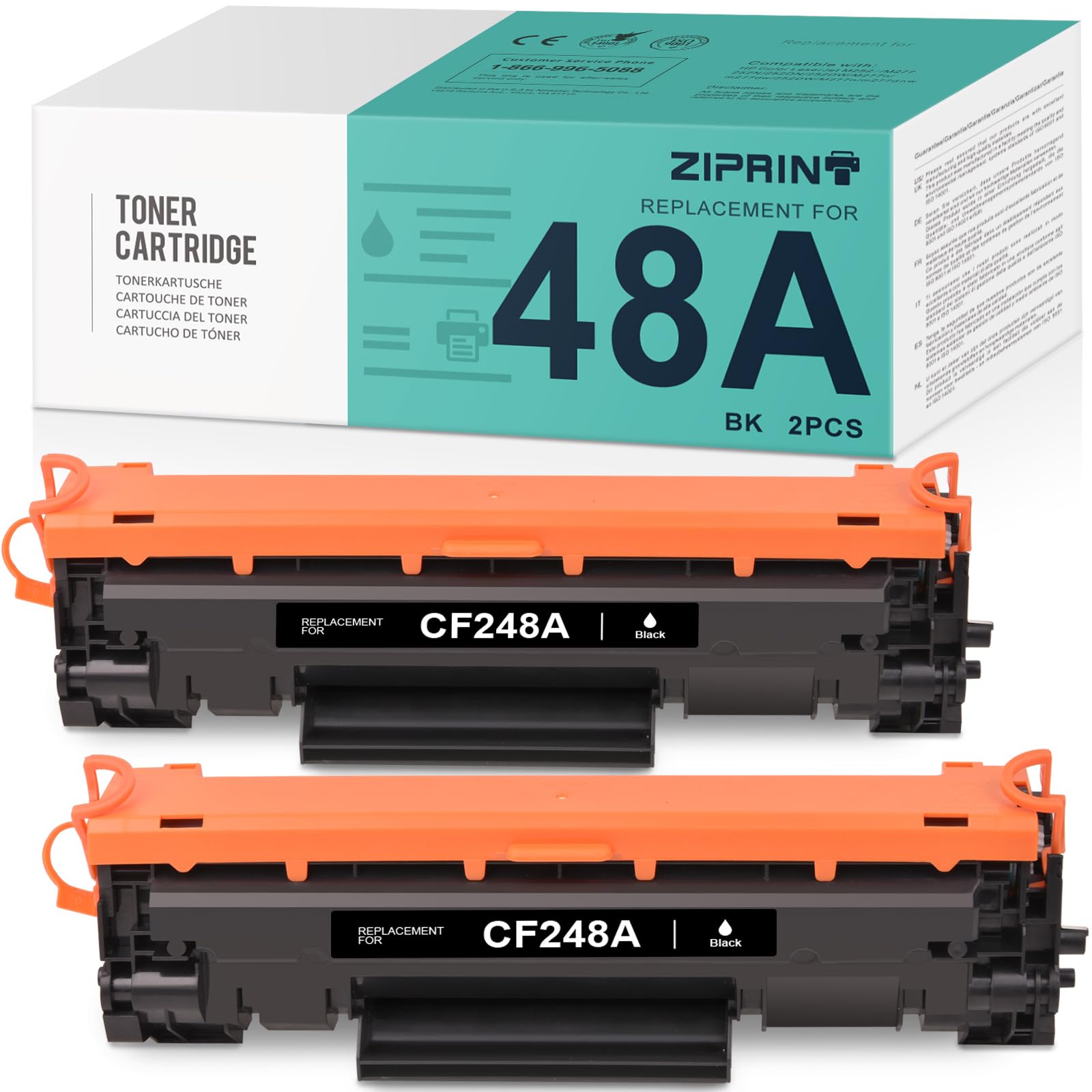ZIPRINT 48A Black Toner Cartridge 2-Pack - Compatible with HP 48A CF248A for HP LaserJet Pro M15w/M15a/M16w/M16a & HP LaserJet MFP M28w/M28a/M29w/M29a/M30w/M31w Printers - High Yield Replacement for Home & Office Printing