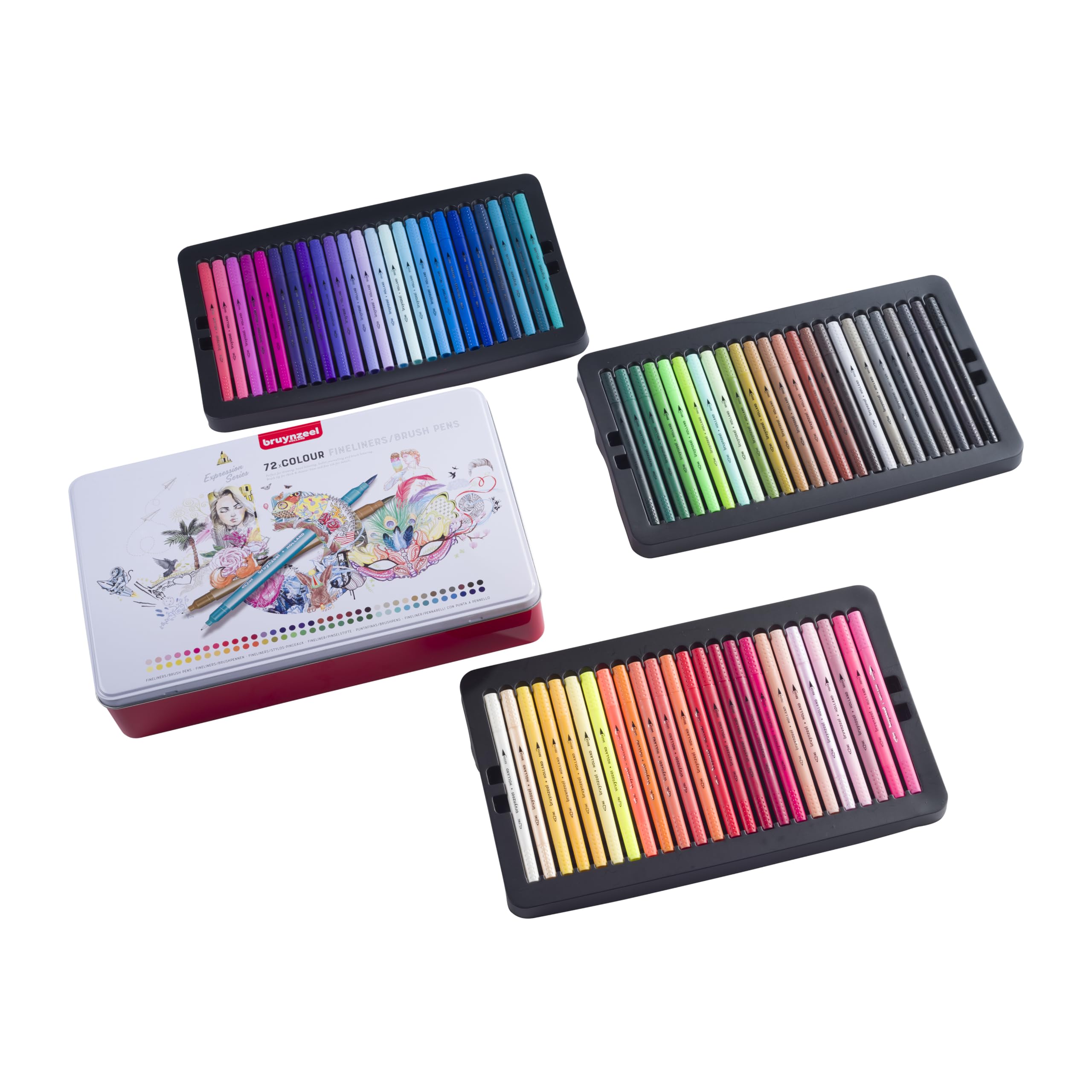 Royal Talens Bruynzeel Expression 72-Piece Fineliner & Brush Pen Set (60325072) - Perfect for Adult Coloring Books, Sketching, Calligraphy & Art Projects