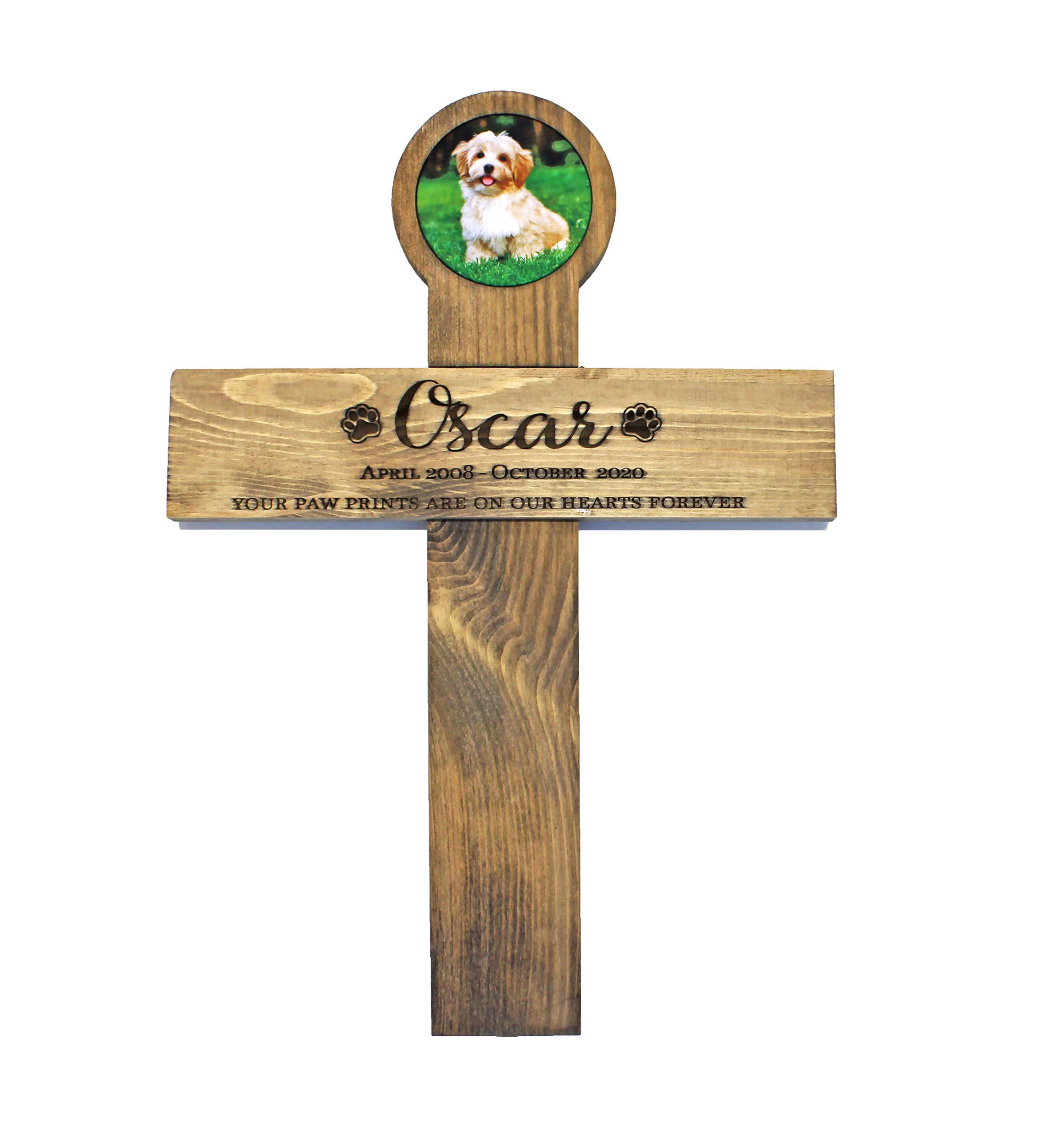 Personalized Pet Memorial Cross with Photo - Custom Engraved Wooden Keepsake for Dogs & Cats - Perfect for Home Memorial, Pet Loss Gifts & Sympathy Decor