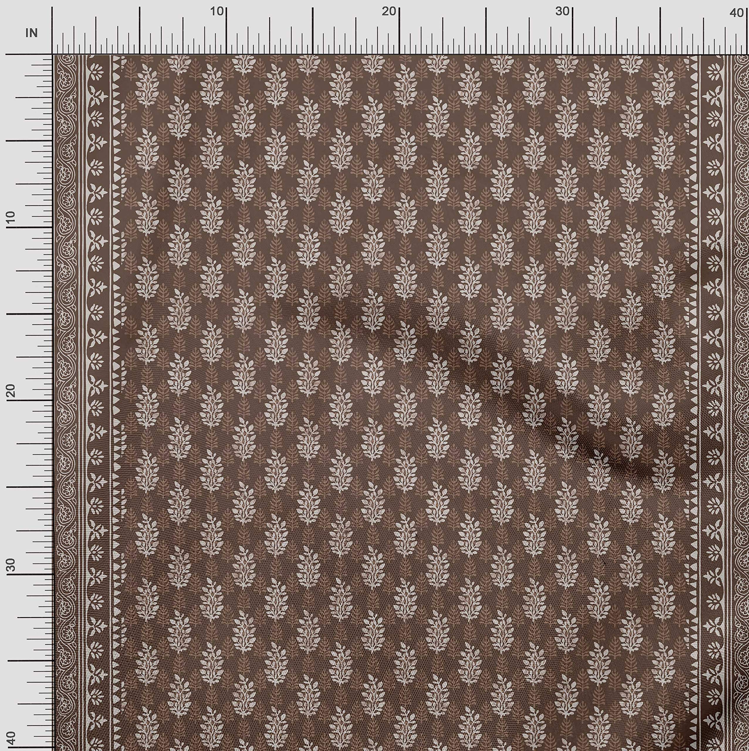 Soimoi Moss Georgette Brown Fabric by The Yard - 42 Inch Wide Printed Leaves Panel - Serene Nature-Inspired Design for Dresses, Curtains & Home Decor