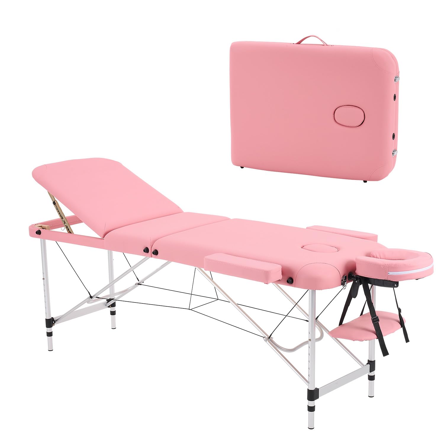 YOUNIKE Professional Portable Massage Table - Lightweight Aluminum Folding Lash Bed for Eyelash Extensions, Adjustable Height Facial Spa Table for Beauty Salon, Tattoo & Home Use (Pink) | Perfect for Professional Lash Artists, Spa Therapists & Home Relaxation