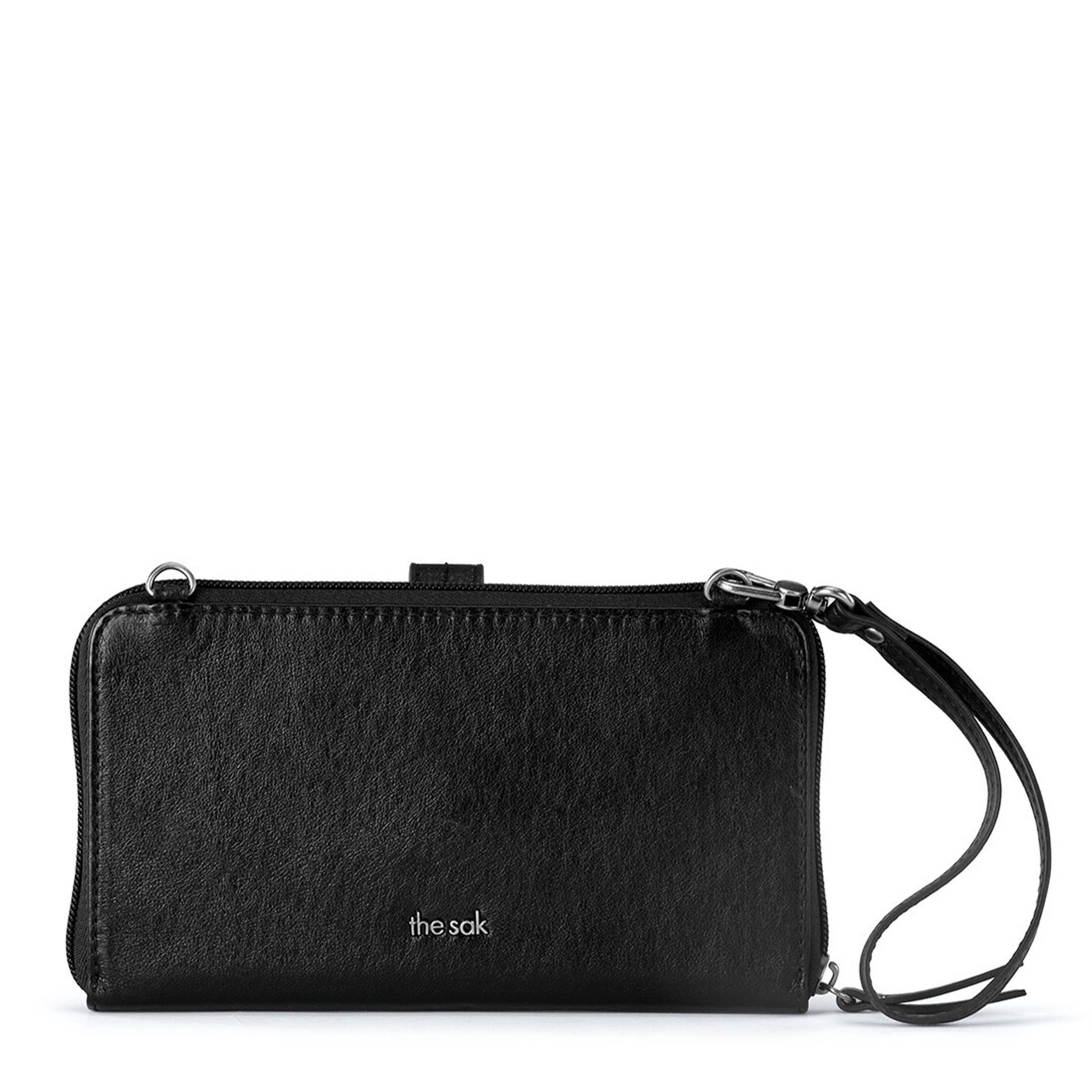 Premium Leather Iris Smartphone Wallet with Black Leaf Embossed Design - Slim RFID Blocking Card Holder for iPhone & Android - Perfect for Travel, Work & Everyday Use