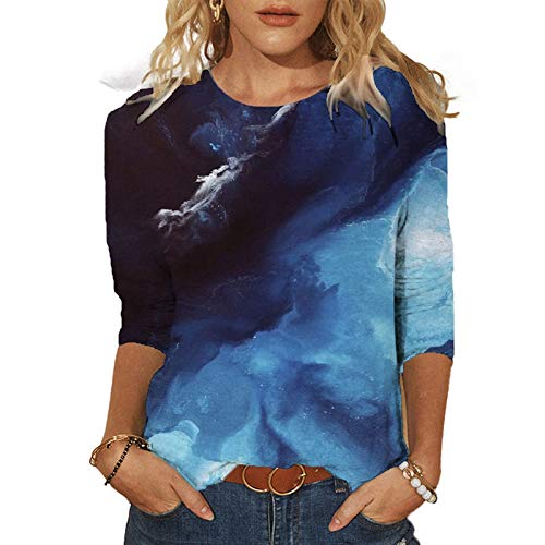 **Women's 2023 Fashion Tie-Dye Graphic Tees - 3/4 Sleeve Vintage Hawaiian Shirts, Soft & Comfy Casual Tops for Fall | Perfect for Beach Outings, Music Festivals & Everyday Wear**