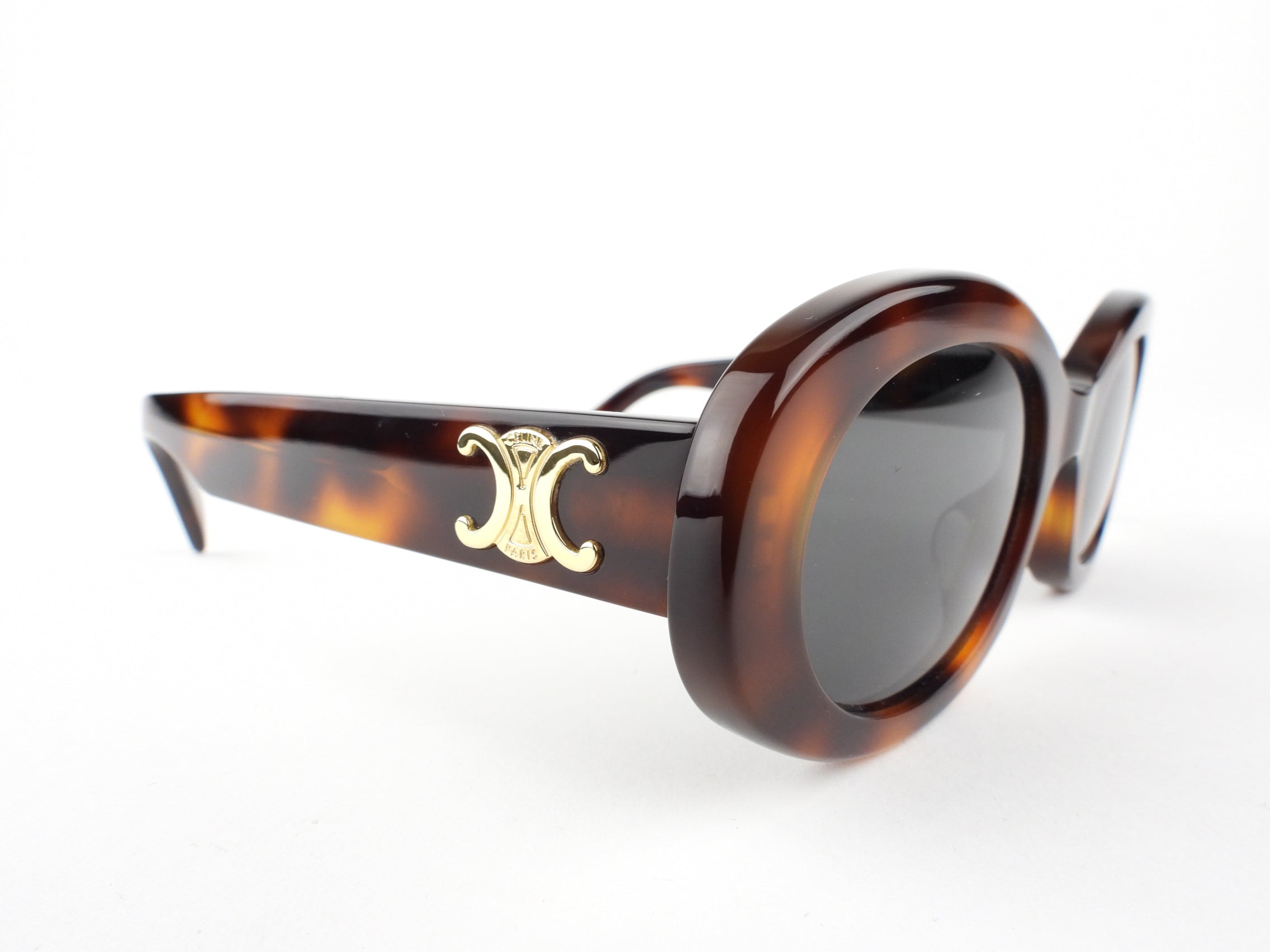 Celine Brown Tortoise Shell Triomphe Sunglasses for Women - Classic Luxury Designer Shades for Fashion & Sun Protection - Perfect for Beach, Driving & Everyday Wear