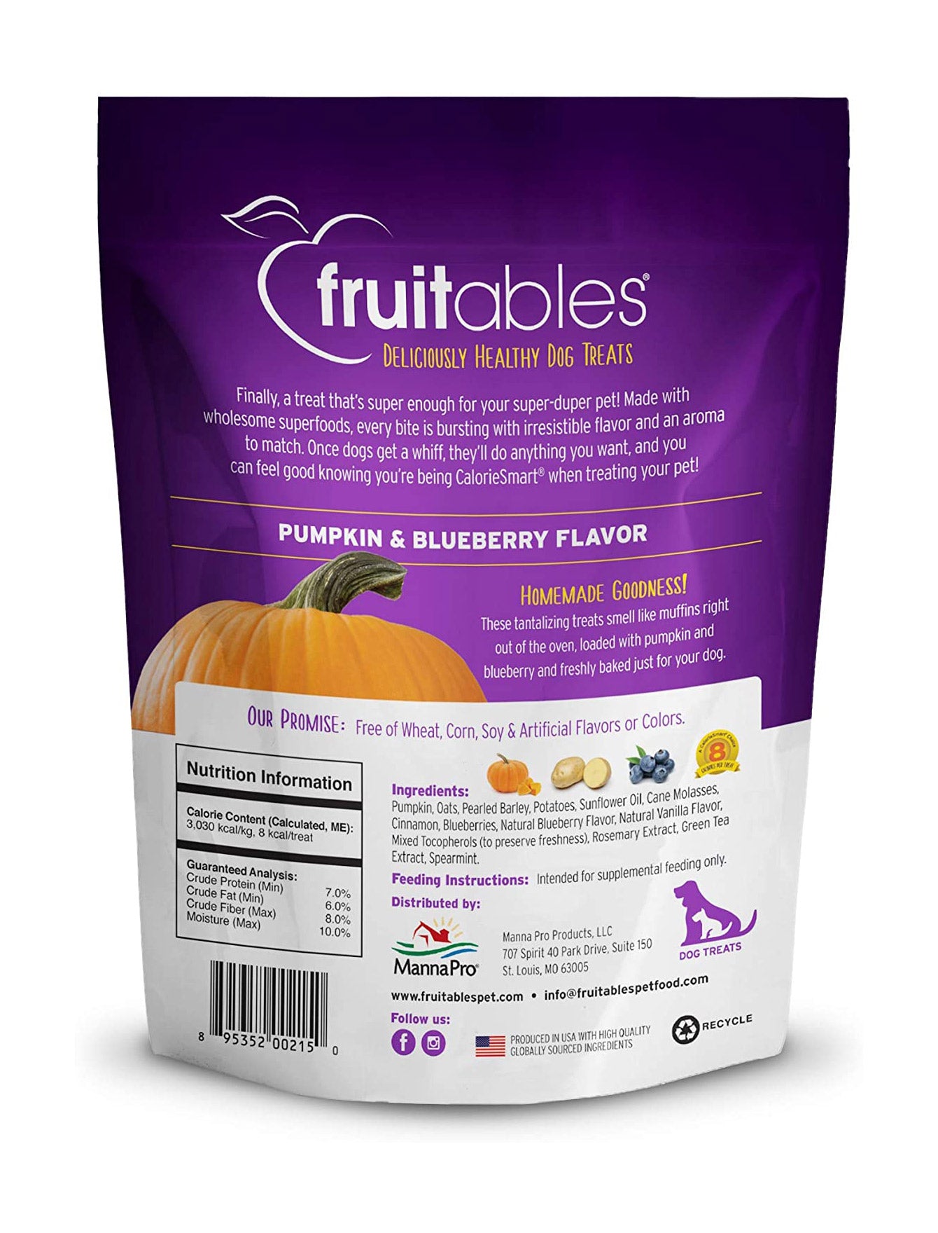 Fruitables Pumpkin & Blueberry Dog Treats - Healthy Natural Dog Snacks for Training & Rewards - Perfect for Small, Medium & Large Dogs - Made in USA