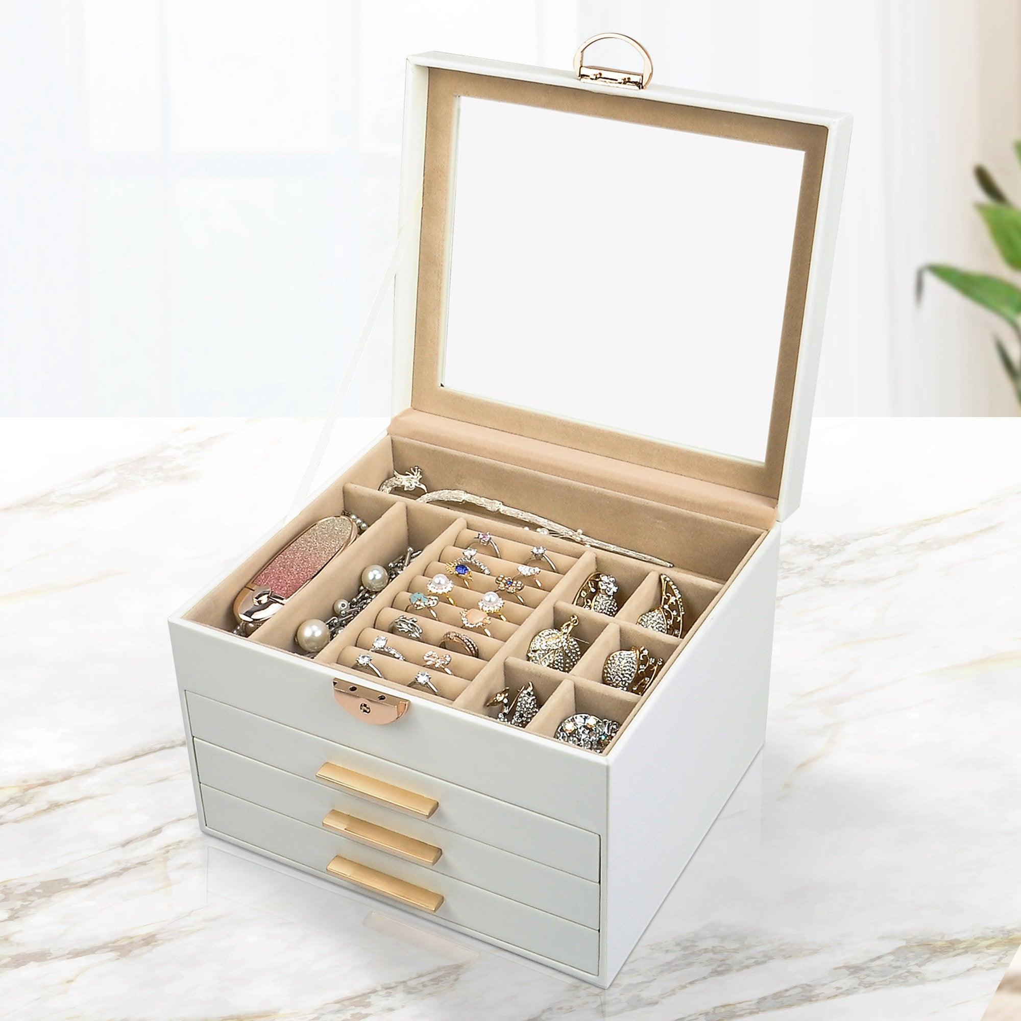 Elegant Jewelry Box Organizer for Women - 4 Layer Jewelry Storage with 3 Drawers | Perfect for Necklace, Ring & Earring Organization at Home, Travel or Gift Giving