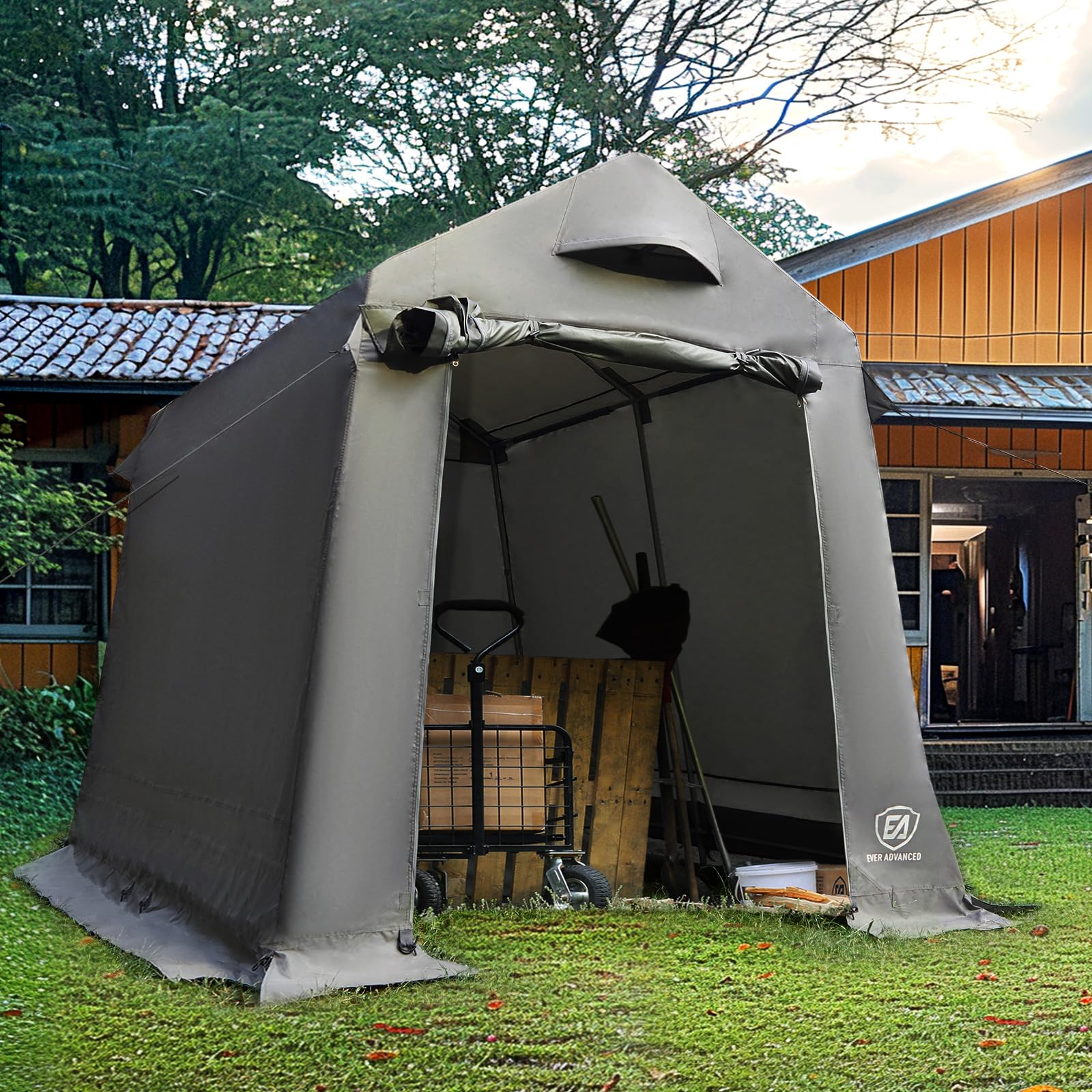 EVER ADVANCED Heavy Duty Outdoor Storage Shelter with Ventilation - Waterproof Storage Tent for Motorcycle, Bike, Garden Tools & Equipment - Perfect for Backyard, Garage & Patio Organization
