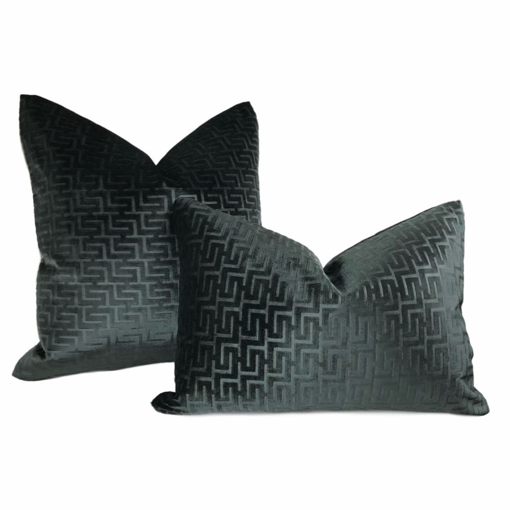 Athena Onyx Greek Key Velvet Pillow Cover - Luxury Decorative Throw Pillow Case for Sofa, Bed & Home Decor - 18x18 Inches (Set of 2) - Perfect for Living Room, Bedroom & Office Decor