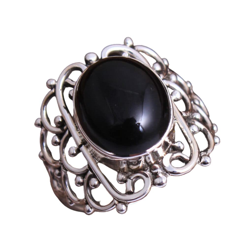 925 Sterling Silver Black Onyx Rings for Women – Elegant Oval Gemstone Bridesmaid Rings with Filigree Detailing & Bezel Setting | Perfect for Weddings, Parties & Everyday Wear