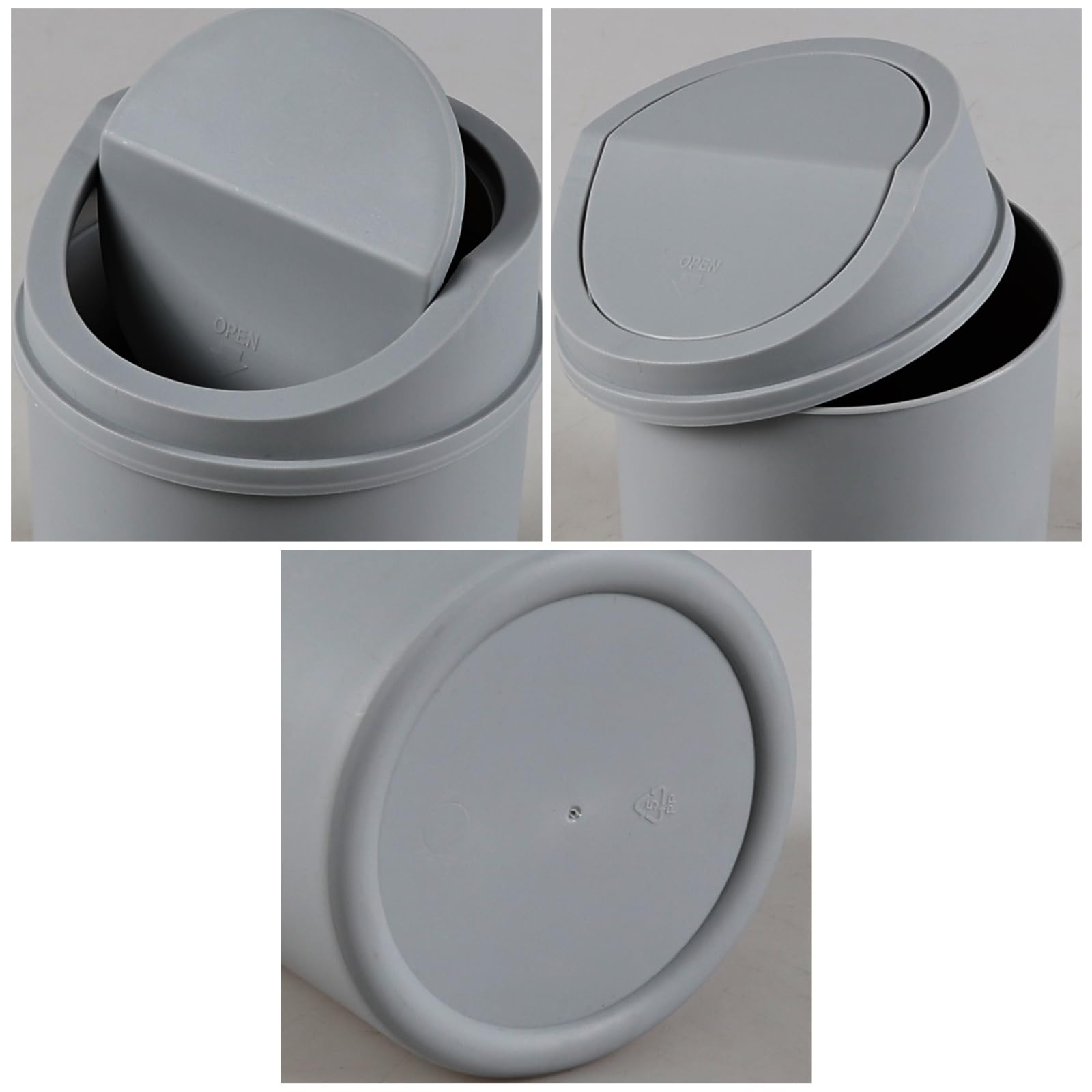 2L Plastic Mini Desktop Trash Can with Swing Lid - Small Waste Bin for Office, Bedroom, Bathroom | Compact Gray Garbage Can for Home, Desk, Car & Dorm Room Organization