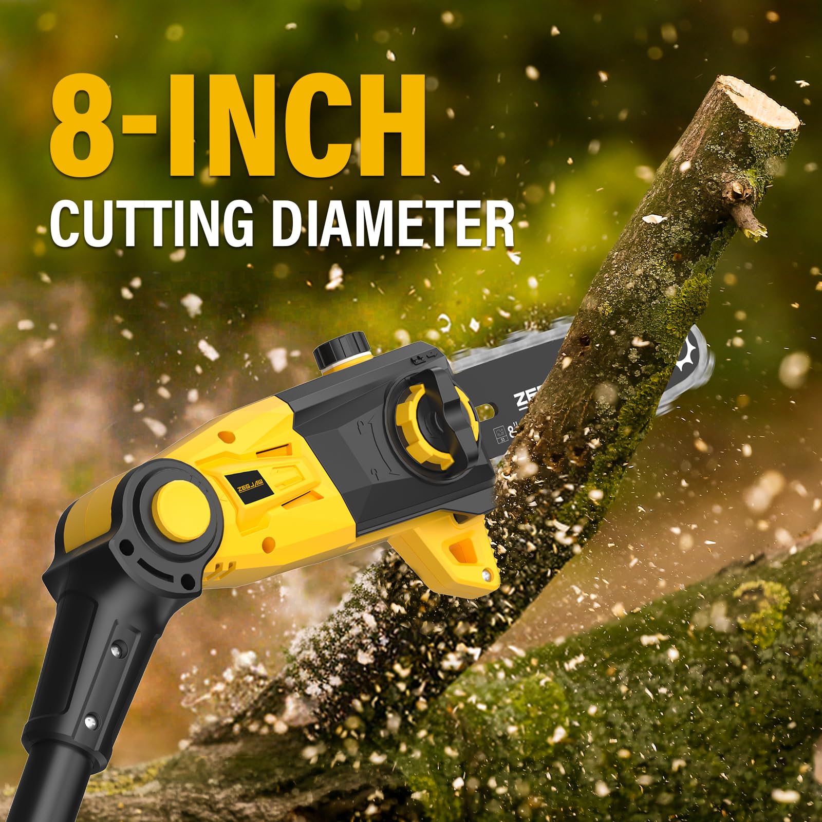 **8-Inch Cordless Pole Saw for Tree Trimming - 15-FT Max Reach, Auto Oiling, Tool-Less Electric Pole Trimmer with Battery & Fast Charger - Perfect for Landscaping, Gardening, and DIY Tree Pruning**