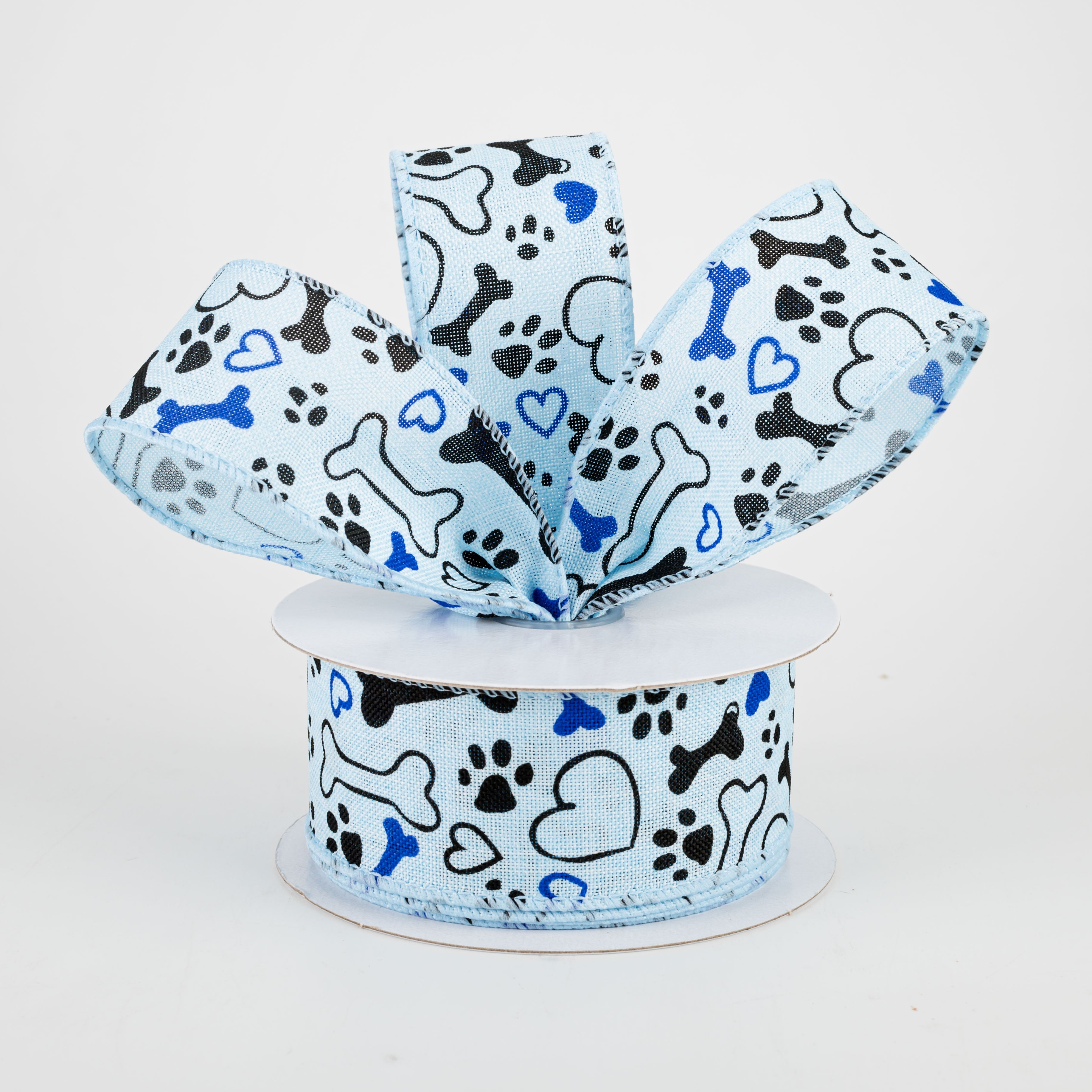 1.5 Inch Light Blue Dog Bone, Paw, and Heart Ribbon - 10 Yards for Pet Grooming, Gift Wrapping, and DIY Crafts
