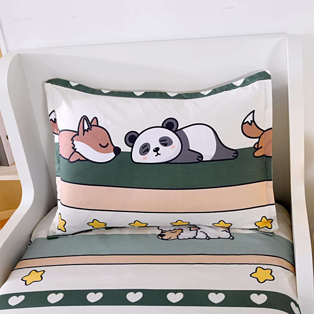 Soft Twin Size Kids Bed Fitted Sheets & Pillowcases Set - Cute Panda Printed Mattress Cover for Boys & Girls, Breathable & Comfortable (Green, Twin) - Perfect for Nursery, Kids Room & Sleepovers