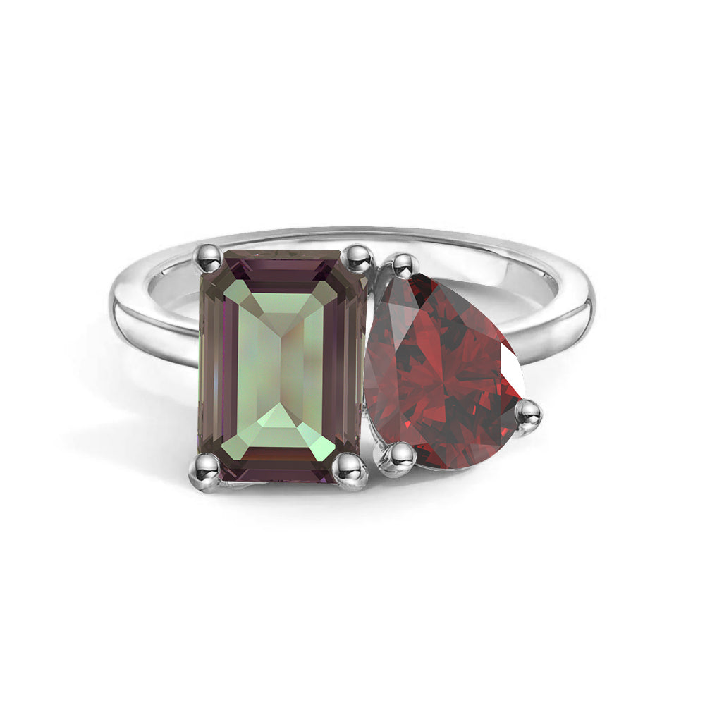 Personalized Alexandrite Toi et Moi Anniversary Ring - Custom Birthstone Jewelry for Couples, Engagements & Romantic Gifts