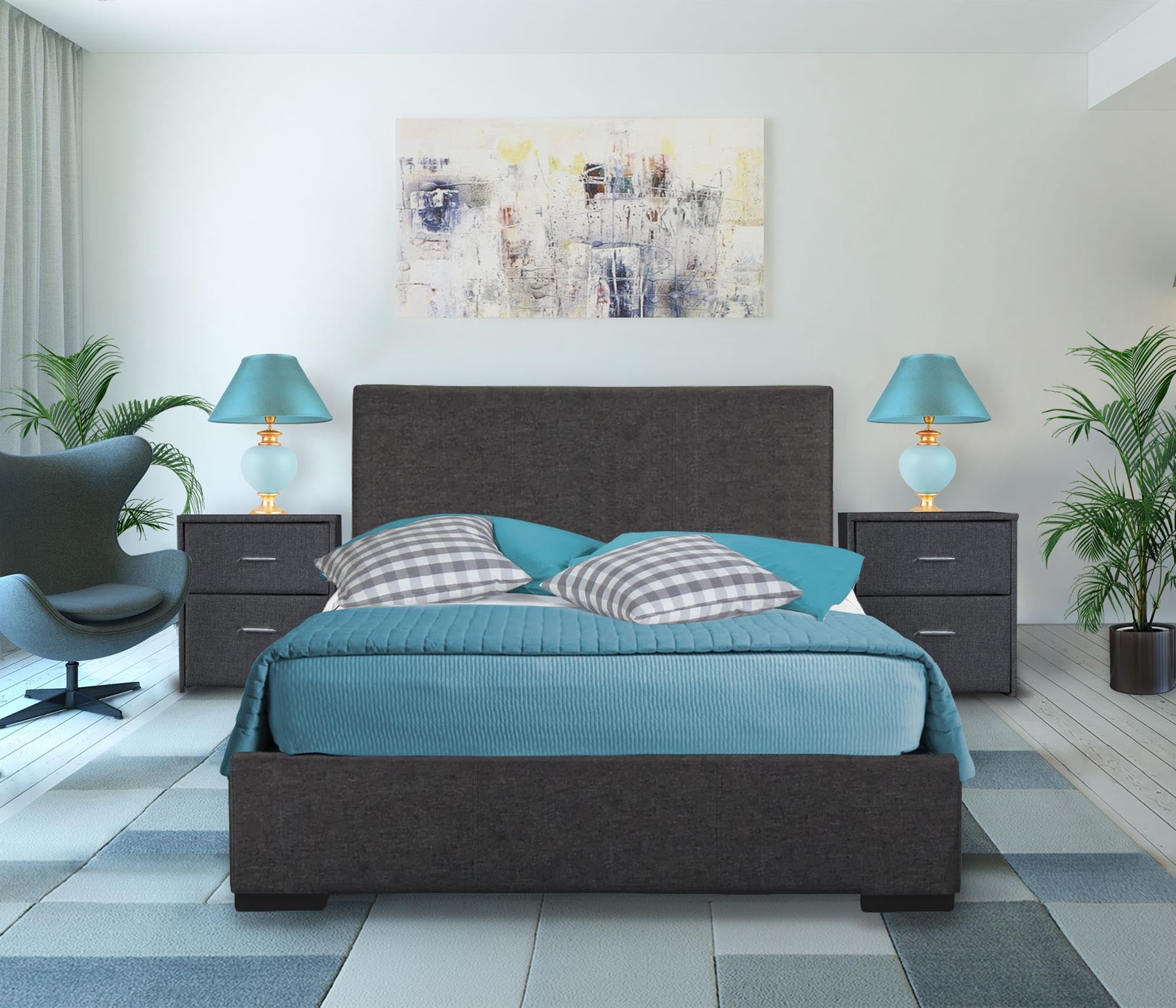 Camden Isle Upholstered Platform Bed Frame - Queen, Gray | Low-Profile Design with Full Slat Support for Bedroom