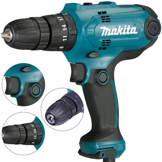 Makita HP0300 320W 10mm Corded Hammer Drill - Powerful Rotary Tool for Concrete, Masonry & Metal Drilling | Ideal for Construction, DIY Projects & Home Repairs