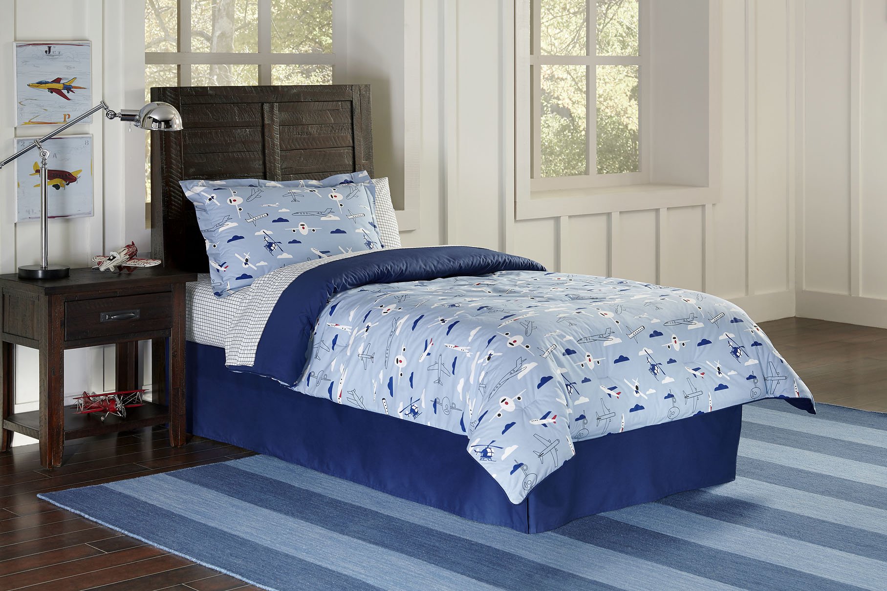 Lullaby Bedding TCO-AIR Airplanes Twin Cotton Printed 3 Piece Comforter Set for Kids Room, Nursery Decor & Boys Bedding - Soft & Breathable Comforters for Toddlers & Children