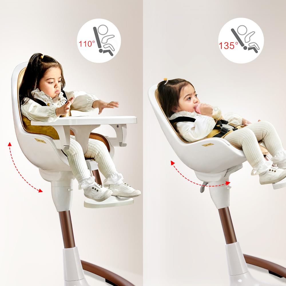 Premium Adjustable Baby High Chair with Double Tray - Ergonomic Lift Height & Seat Angle for Comfortable Feeding - Luxury White Gold Design for Modern Nurseries - Perfect for Mealtime, Playtime & Learning Activities