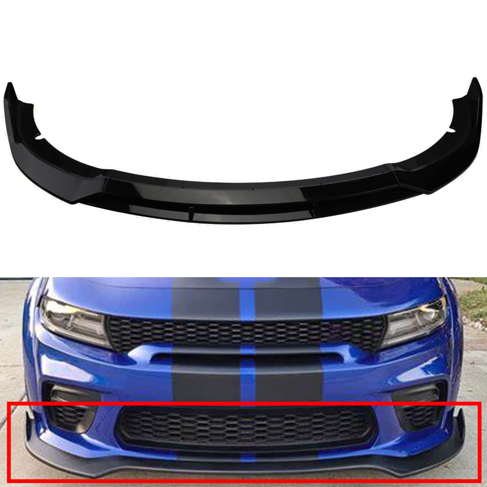 4 Pcs Matte Black Front Bumper Lip for 2015-2022 Dodge Charger SRT - Aggressive Style Upgrade - Easy Installation - Perfect for Car Shows & Street Racing