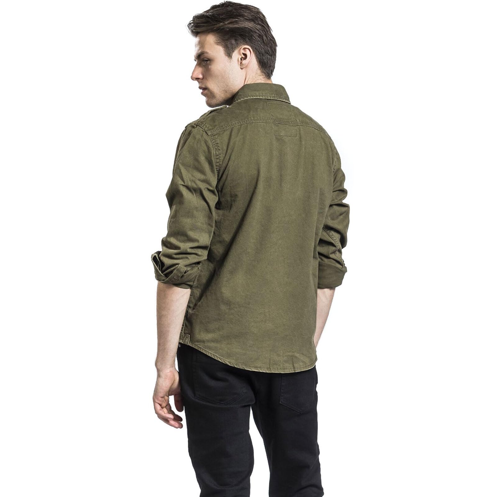 Men's Rugged Cotton Breathable Casual Button Down Long Sleeve Shirt with Raw Edges & Shoulder Boards | Durable Workwear & Outdoor Adventure Shirt for Hiking, Camping and Everyday Wear