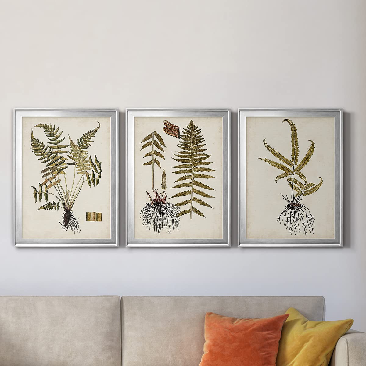 Renditions Gallery Wall Art Set - 3 Piece Silver Framed Canvas with Animals, Floral & Fern Botanical Designs - Modern Kitchen Décor & Eclectic Home Decor - 22x30 Inches Each Panel - Perfect for Living Room, Bedroom & Office Wall Decor
