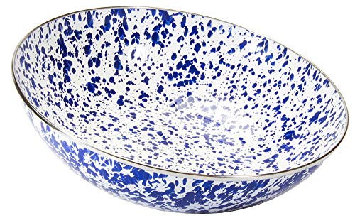 Vintage Cobalt Blue Swirl Enamelware 5 Quart Serving Bowl - Durable & Stylish for Farmhouse Kitchen, Picnics, and Rustic Dining Decor