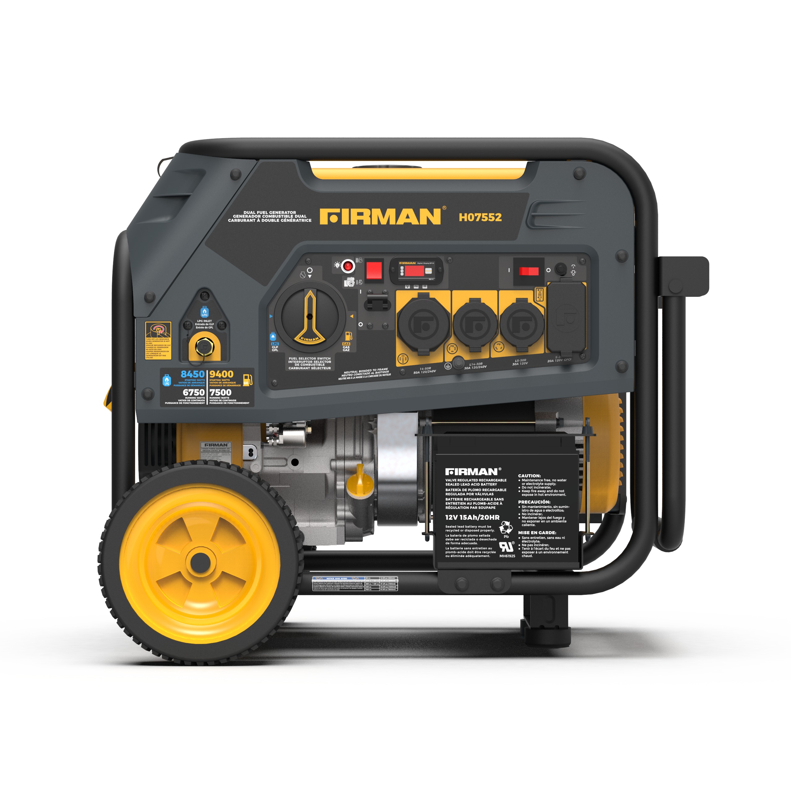 7500W Dual Fuel Portable Generator with Electric Start - 120/240V Output for Camping, Home Backup & Outdoor Power Supply