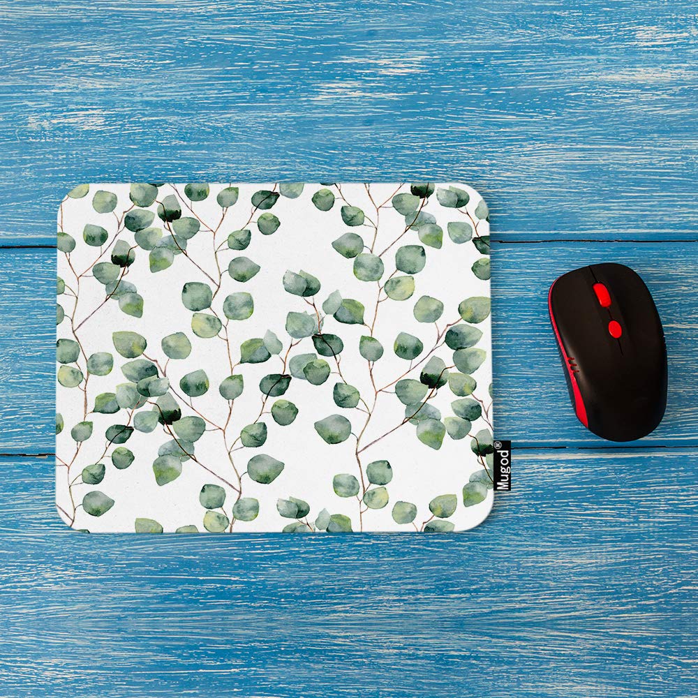 Eco-Friendly Green Floral Mouse Pad with Eucalyptus Leaves Design - Non-Slip Rubber Base Gaming Mouse Mat for Computer, Laptop, PC - Perfect for Office & Home Workspace (9.5x7.9 Inch) - Ideal for Gamers, Programmers and Remote Workers