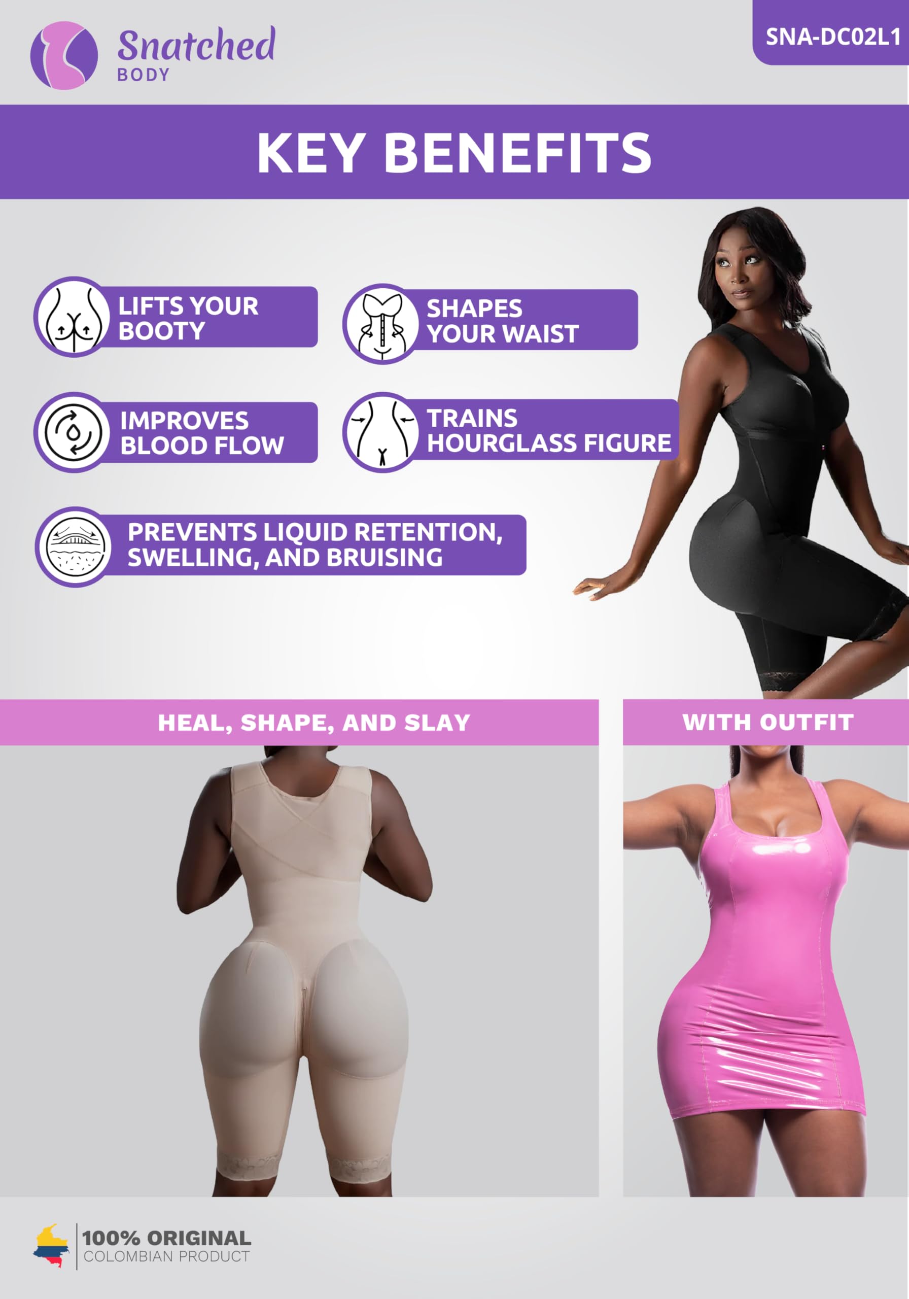Snatched Body - Women's Stage 1 Faja Colombianas with Bra Shapewear | BBL Post Surgery Compression Garment for Butt Lifting | Perfect for Postpartum Recovery & Waist Training