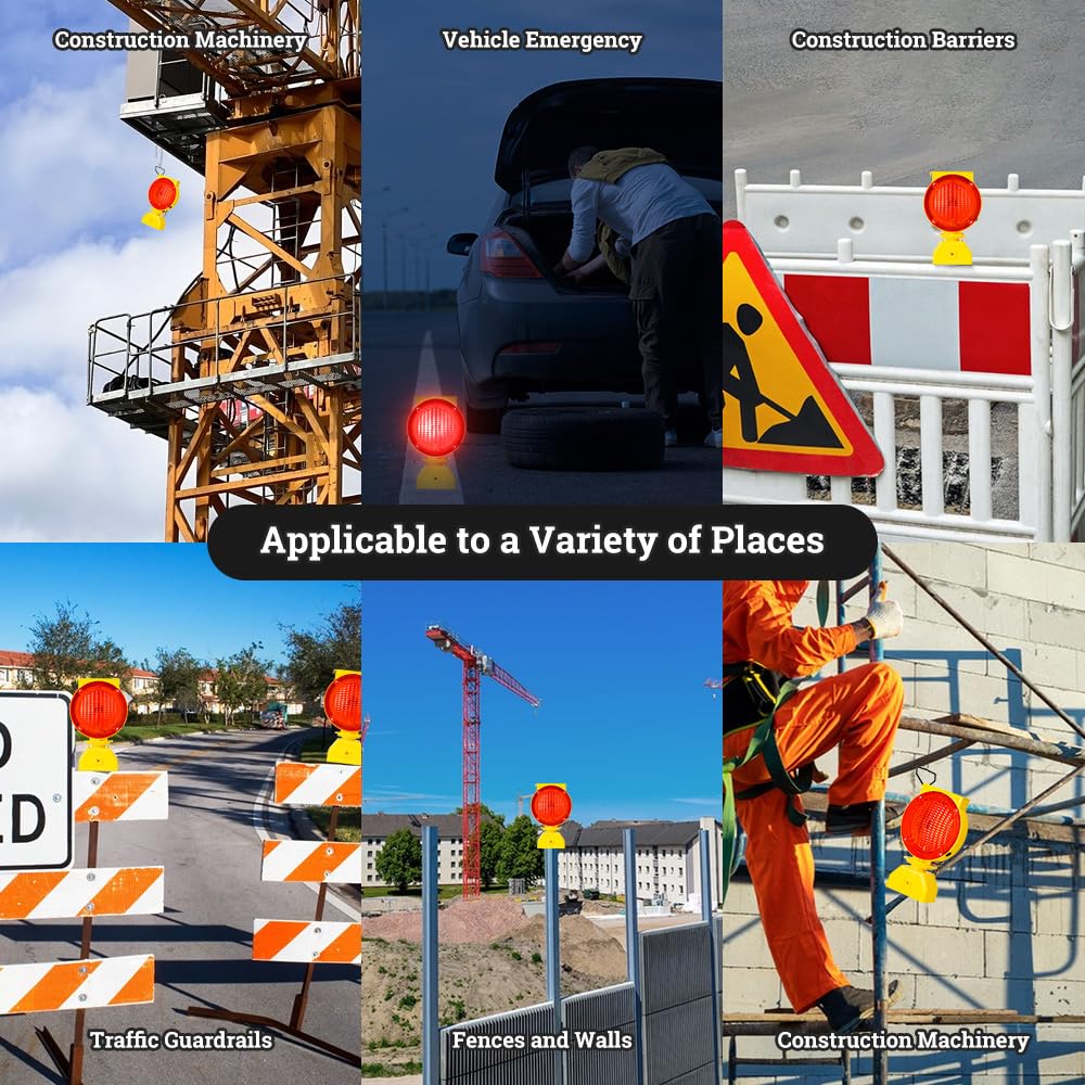 Solar Industrial Warning Lights - Wireless Waterproof Rechargeable Safety Barricade Lights with 2-Sided Amber LED Flashing for Road Construction & Vehicle Emergencies | High Visibility Traffic Signals for Work Zones & Emergency Scenes