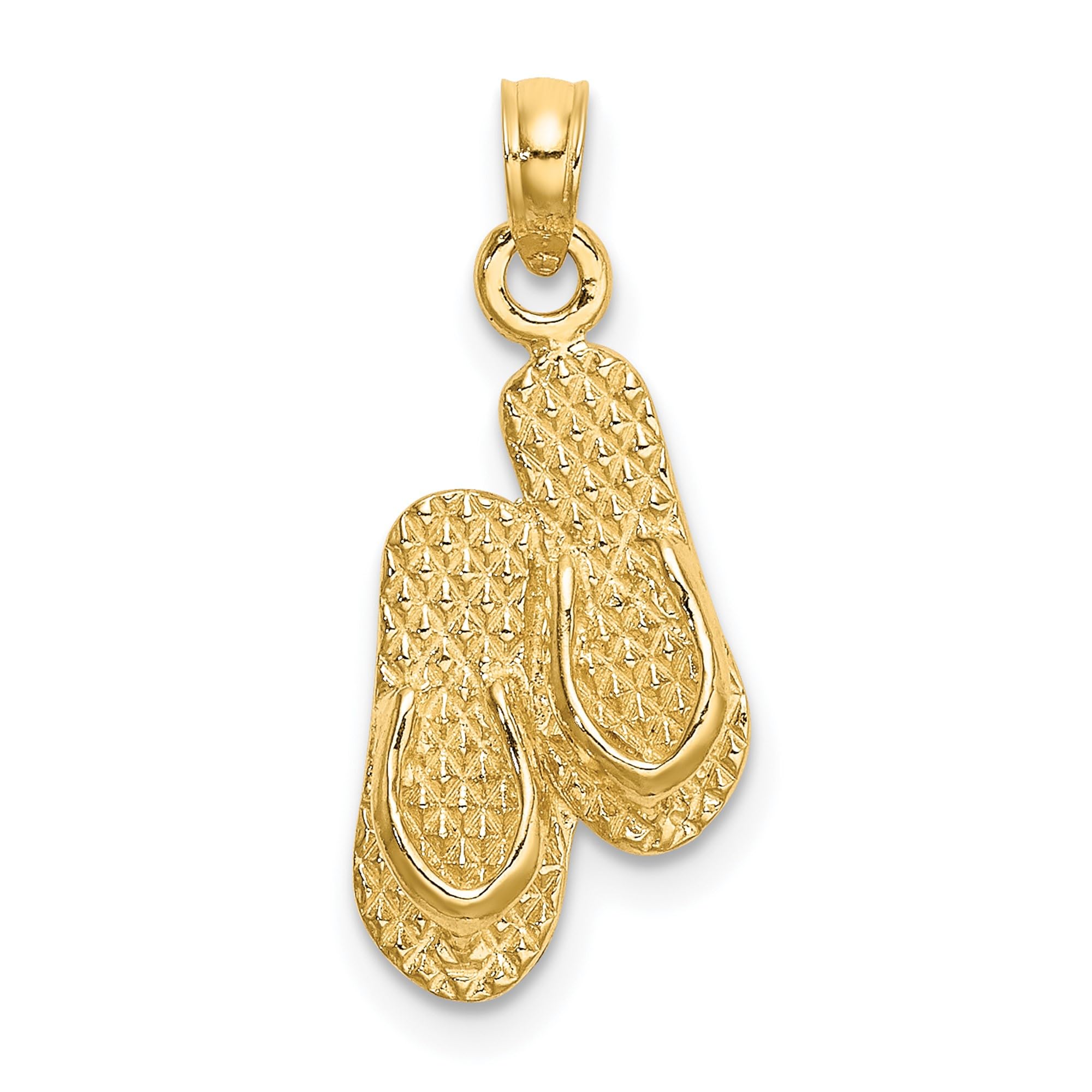 14K Solid Yellow Gold Key West Double Hawaiian Flip Flop Necklace - Beach Sandals Pendant Charm for Women - Perfect for Summer Vacation, Ocean Getaways & Tropical Jewelry Gifts