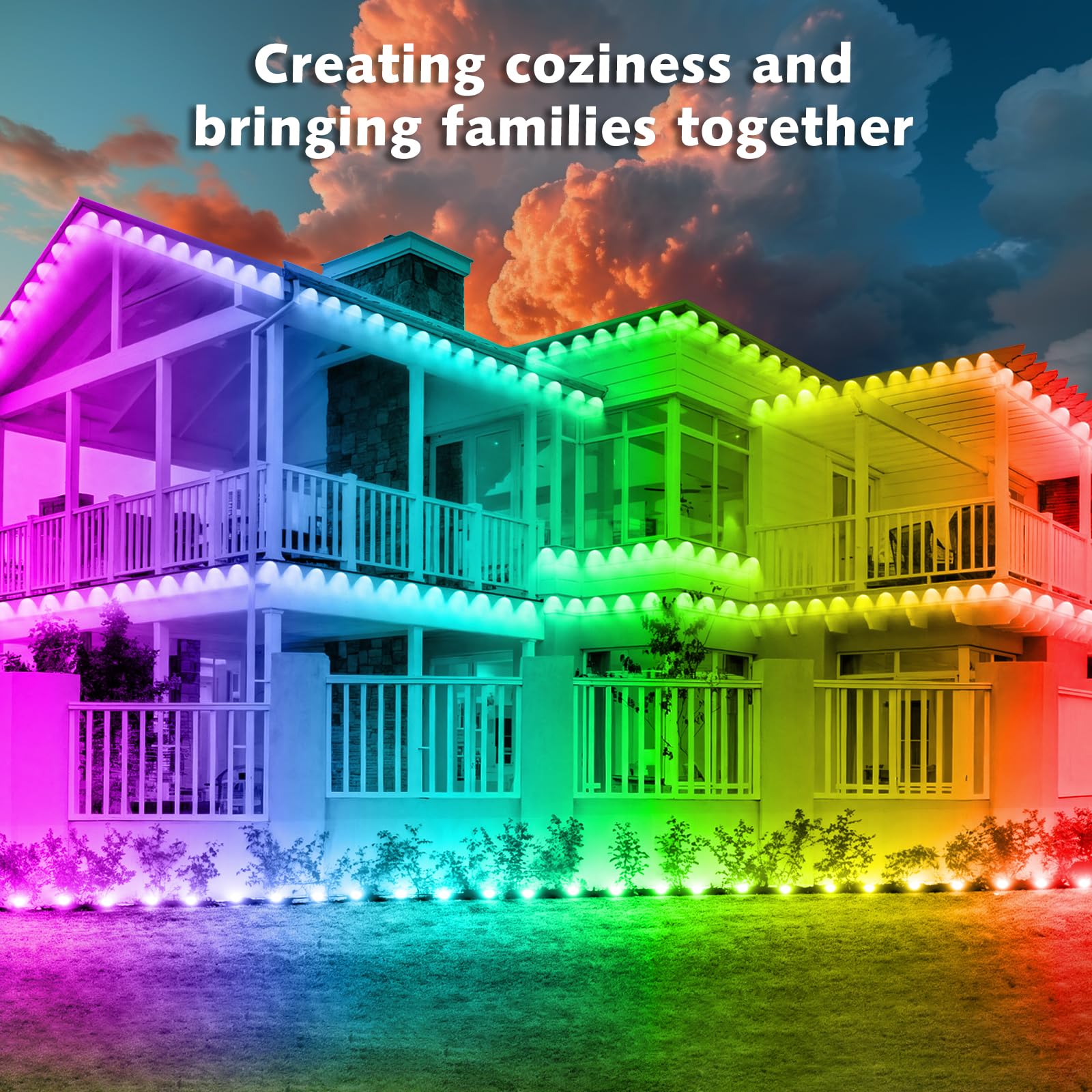 SINLEY 400FT Permanent Outdoor RGB LED Lights with Smart App & Remote Control, DIY Scene Modes, IP67 Waterproof Under Eave Lighting for Patio, Garden, and Holiday Decorations