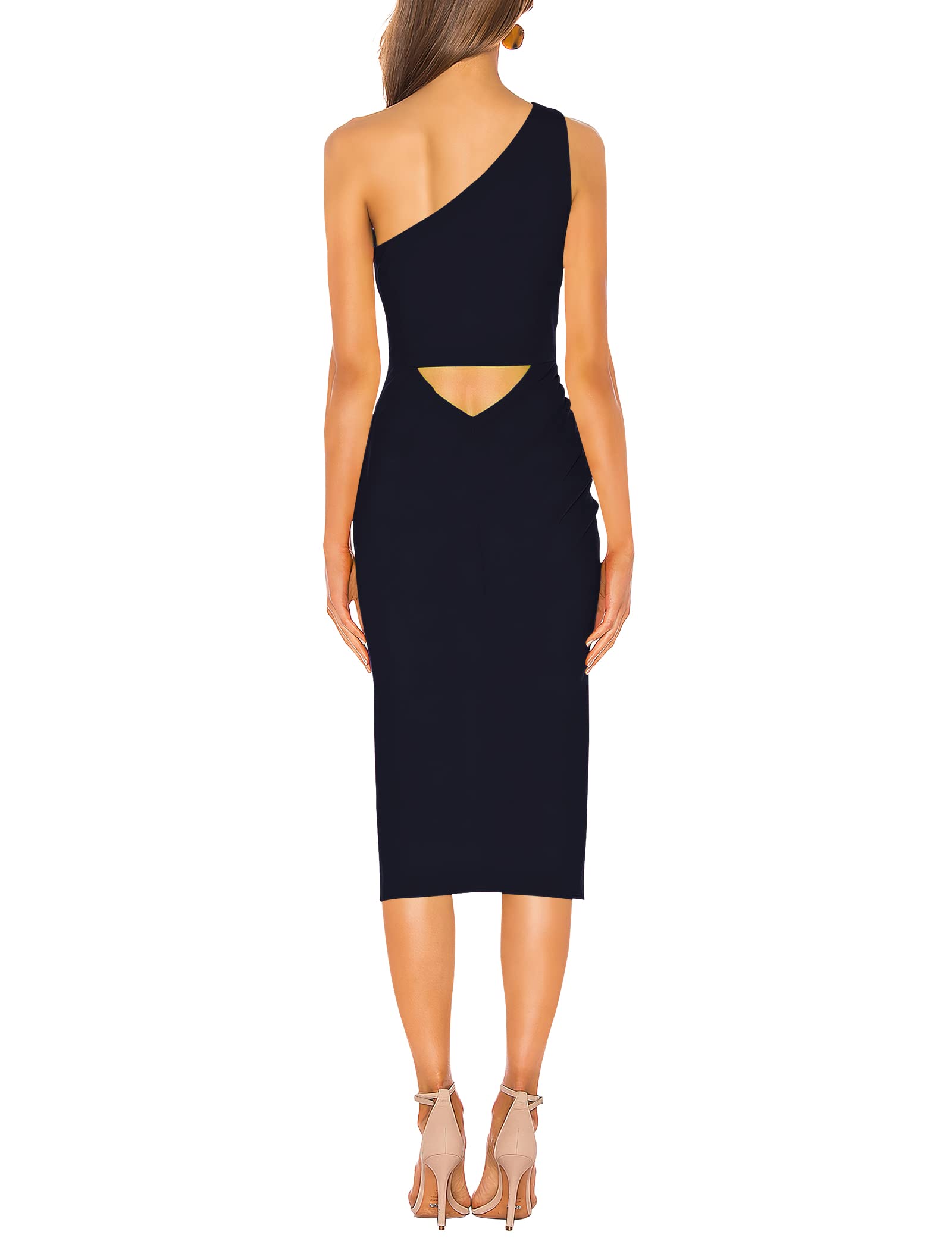 Sarin Mathews Women's One Shoulder Ruched Bodycon Dress - Sexy Sleeveless Slit Midi Cocktail Dress for Party, Wedding Guest & Evening Events | Perfect for Night Out, Date Night & Special Occasions