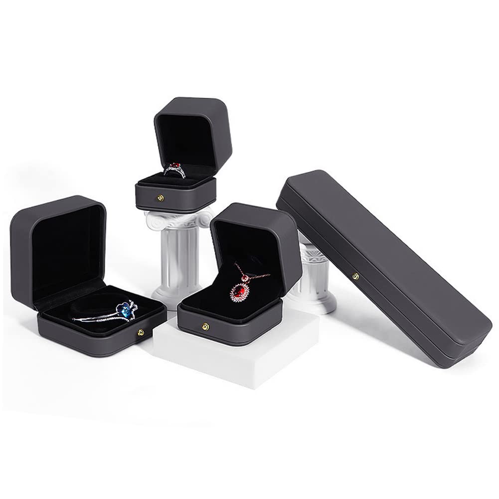 Premium Dark Black Gray Square Leather Velvet Engagement Ring Box - Vintage Single Slot Ring Bearer Box for Proposal, Wedding, Ceremony & Anniversary - Perfect Gift for Romantic Moments & Special Occasions