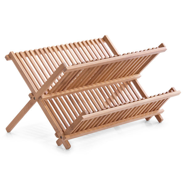 Stainless Steel Bamboo Dish Drain Rack - 2 Tier Kitchen Countertop Drying Rack for Plates, Cups & Utensils | Space Saving Dish Organizer for Small Kitchens | Perfect for Drying Dishes After Washing