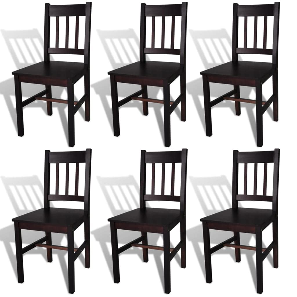6-Piece Dark Brown Pinewood Dining Chairs Set for Kitchen, Restaurant & Bedroom - Sturdy Wooden Chairs for Home Decor, Family Meals & Commercial Use