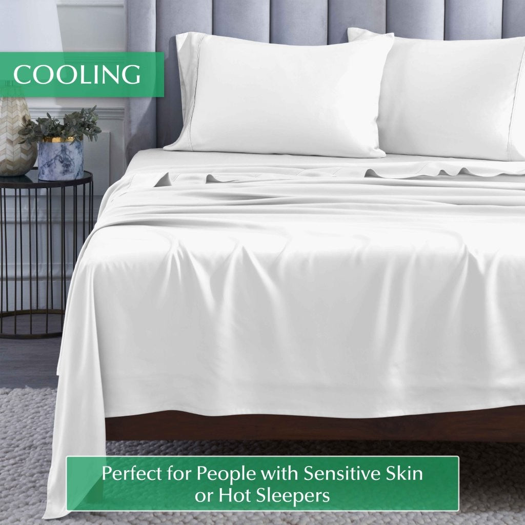 300 Thread Count Rayon Bamboo Deep Pocket Sheet Set - Ultra Soft & Breathable Bed Sheets for Queen Size Mattress - Perfect for Hot Sleepers & All-Season Comfort