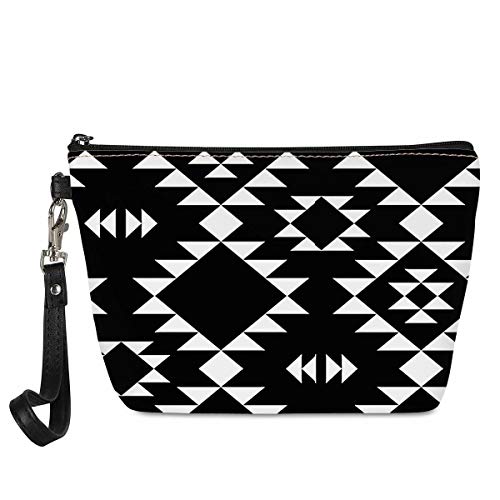 Alemiu Black Aztec Print Makeup Bag for Women - Travel Cosmetic Pouch with Zipper, Wristlet Handle & Single Layer Storage - Perfect for Toiletries, Beauty Essentials & Daily Use | Great for Travel, Gym & Work