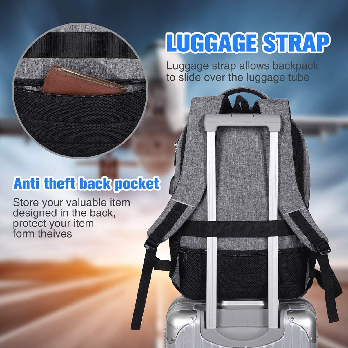 15.6 Inch Laptop Backpack for Men & Women - USB Charging Port, College School Backpack with Dedicated Laptop Compartment - Perfect for Business, Travel, Office & Daily Commute