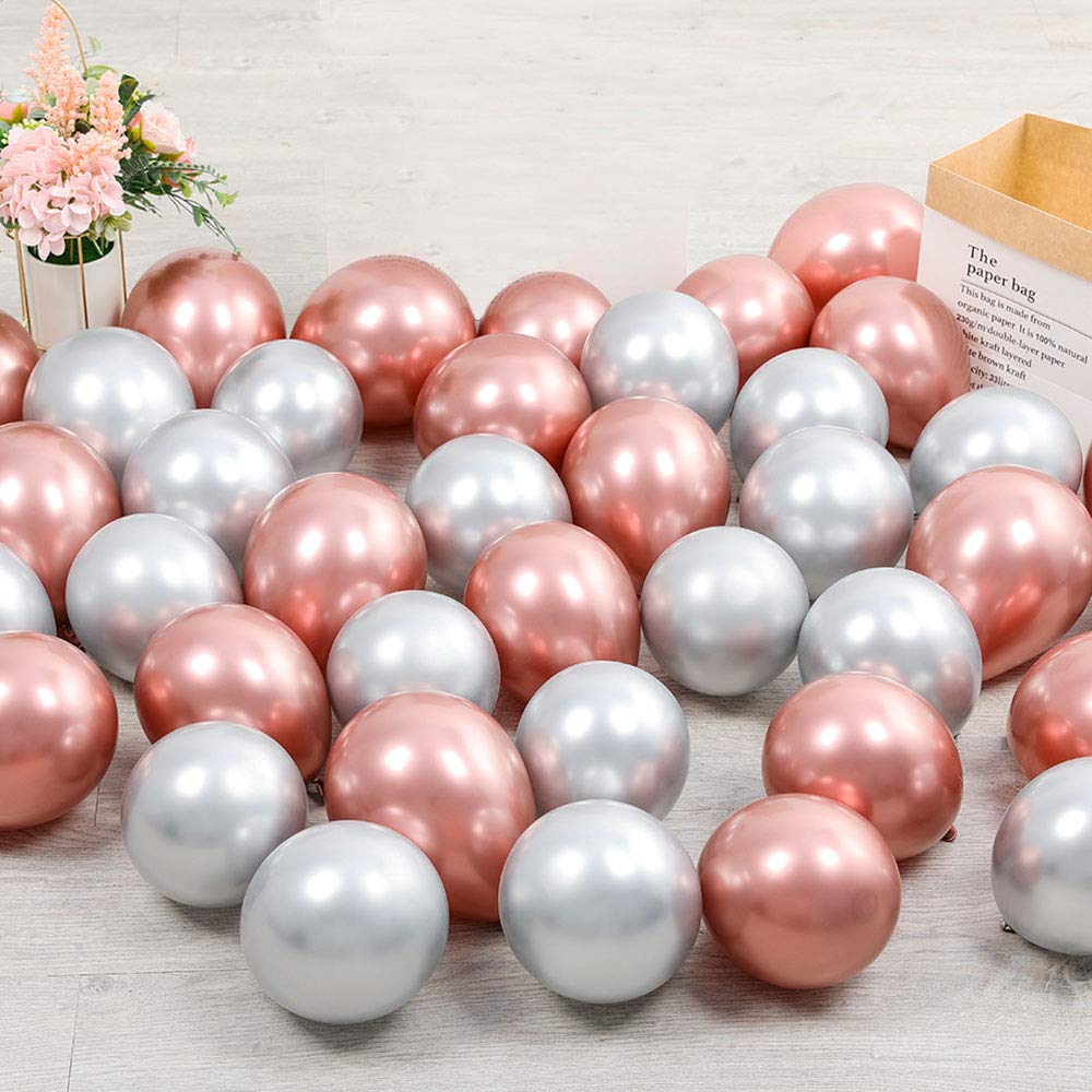 100pcs 5 Inch Rose Gold & Silver Metallic Latex Balloons - Premium Party Decor for Birthdays, Weddings, Baby Showers & Bridal Events | Elegant Balloon Garland & Backdrop Decorations for Any Celebration
