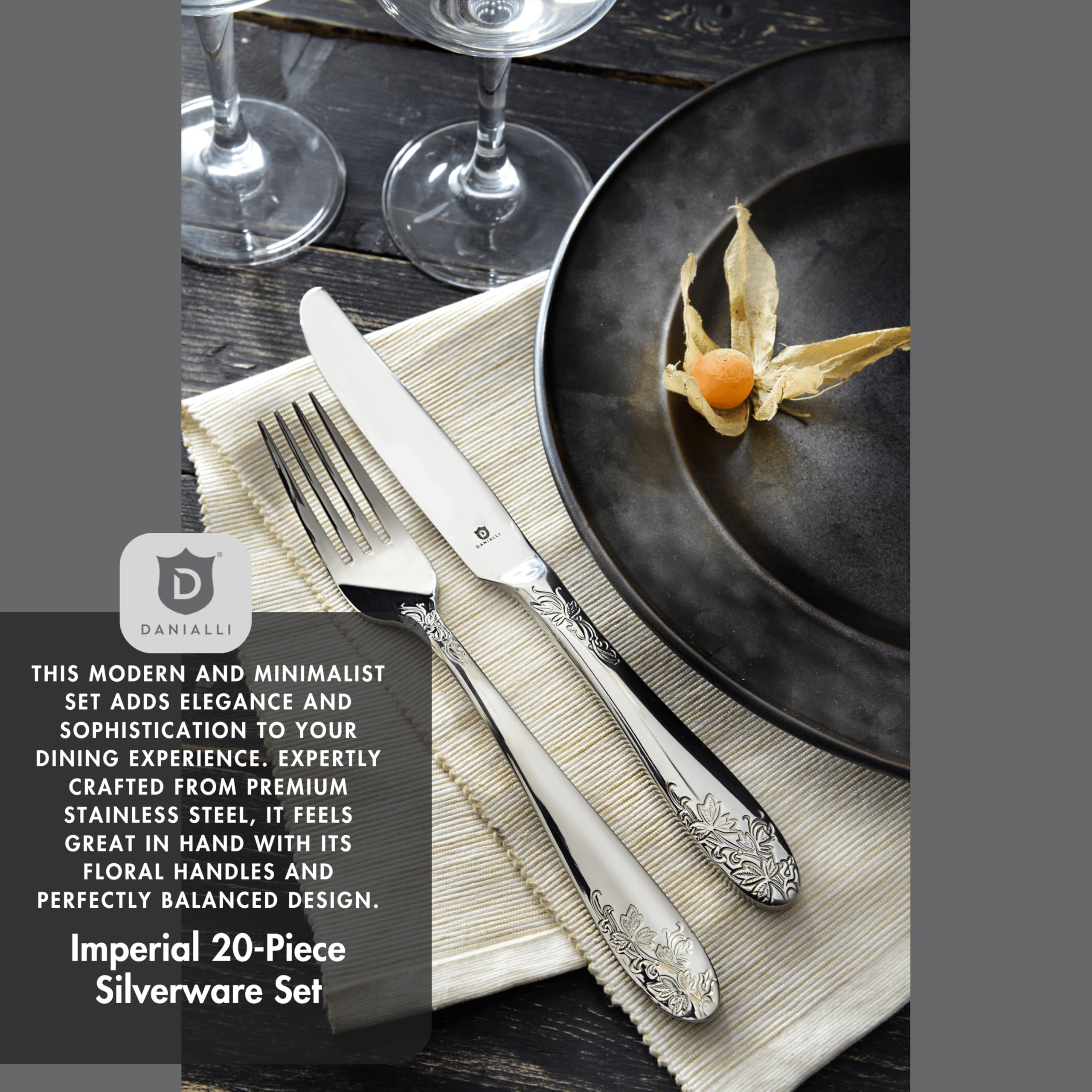 Premium 18/10 Stainless Steel Silverware Set - 20-Piece Floral Design Flatware for Elegant Dining - Dishwasher Safe Cutlery Set - Perfect for Weddings, Dinner Parties & Holiday Gatherings