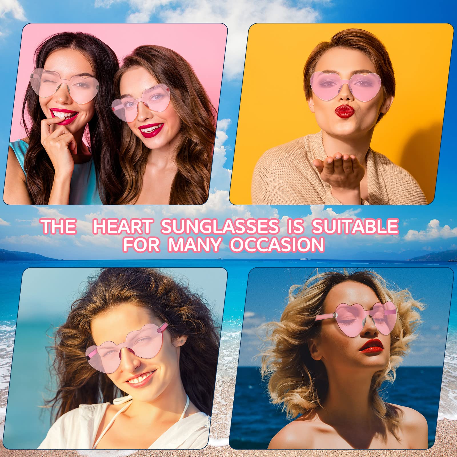 Flutesan 30 Pairs Heart Shaped Sunglasses Bulk - Rimless Candy Color Party Eyewear for Women & Men - Perfect for Valentine's Day, Bachelorette Parties, and Summer Festivals