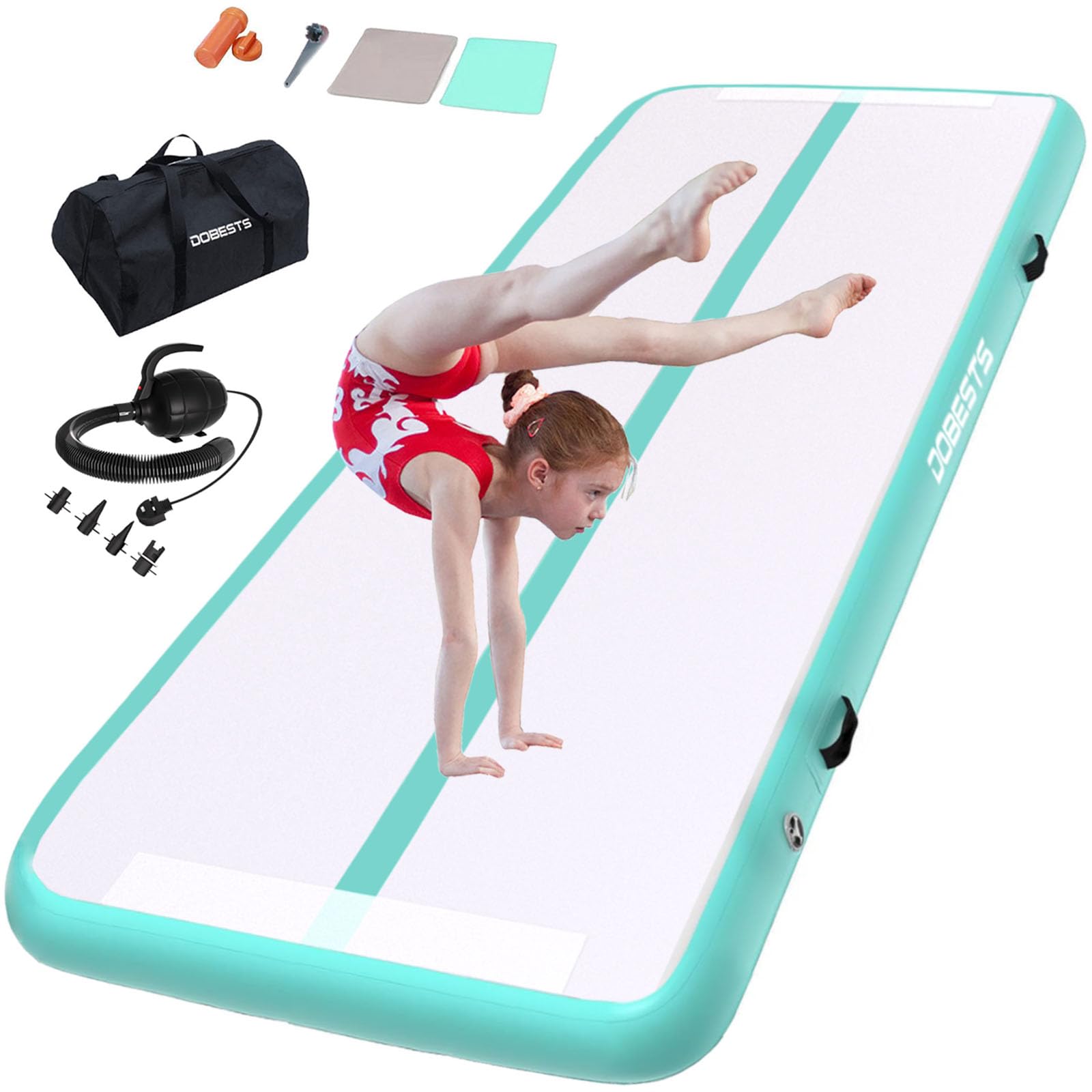 DOBESTS Inflatable Gymnastics Mat - 6.6ft to 20ft Air Track Tumbling Mat with Electric Pump - 4/8 Inch Thick for Home Gym, Cheerleading & Backyard Training - Perfect for Gymnastics, Yoga, Parkour and Kids Play